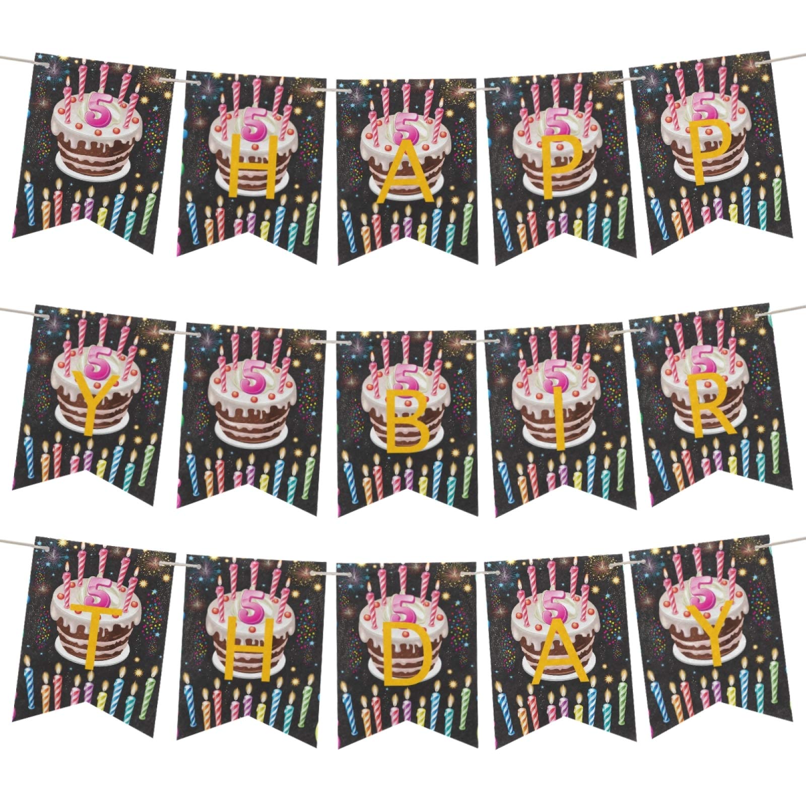 Qilmy Happy Birthday Cake Bunting Banner with Golden Letters - 15 Piece Reusable Birthday Party Decoration Set for Cakes, Cupcakes & Desserts | Perfect for Birthday Parties, Baby Showers & Anniversary Celebrations