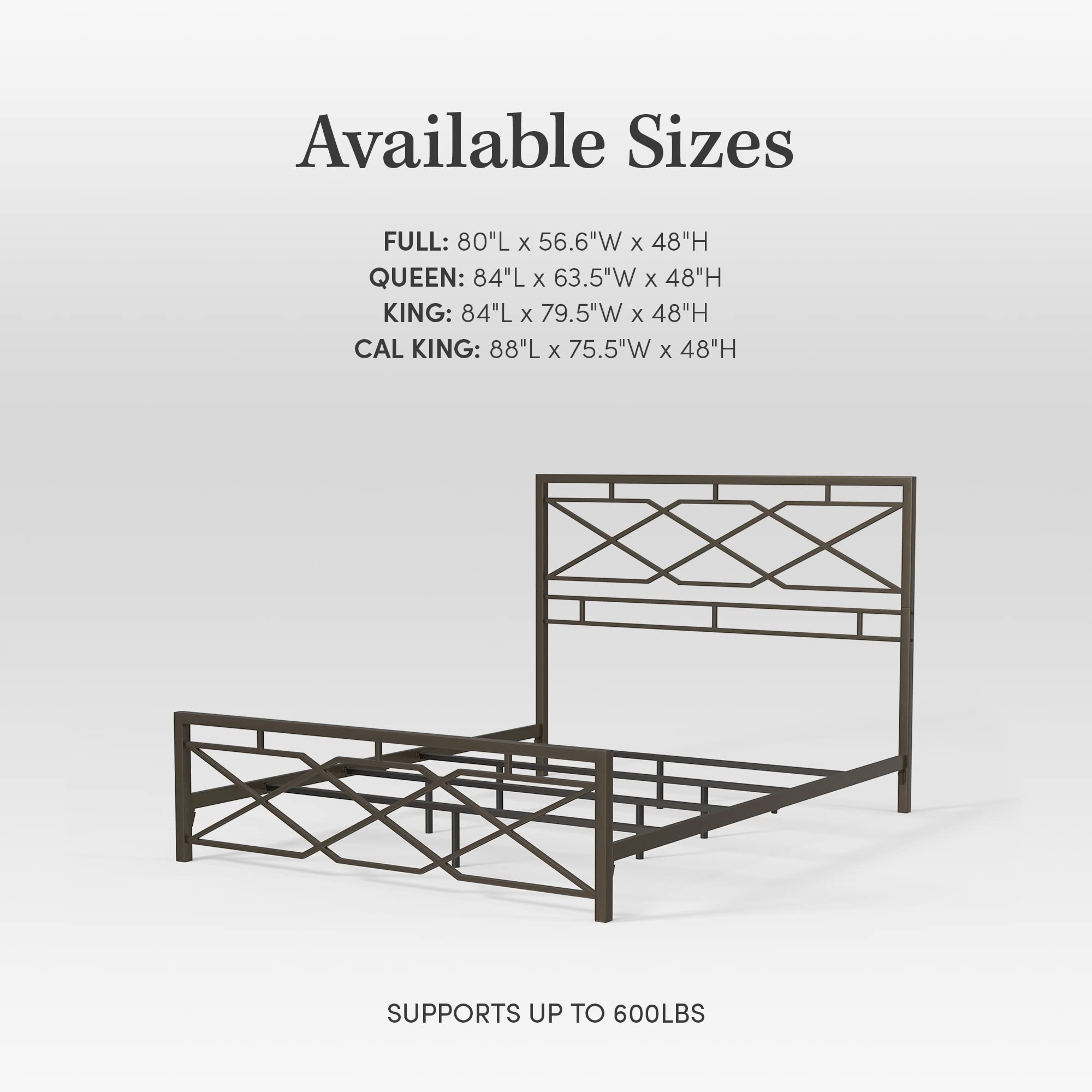 eLuxurySupply Metal SNAP Bed Frame - Carbon Steel Rustic Pewter Finish Folding Bed Frame with Headboard & Footboard - Easy Assembly Sturdy Steel Construction - California King Size Bed Base for Master Bedroom, Guest Room & Dormitory