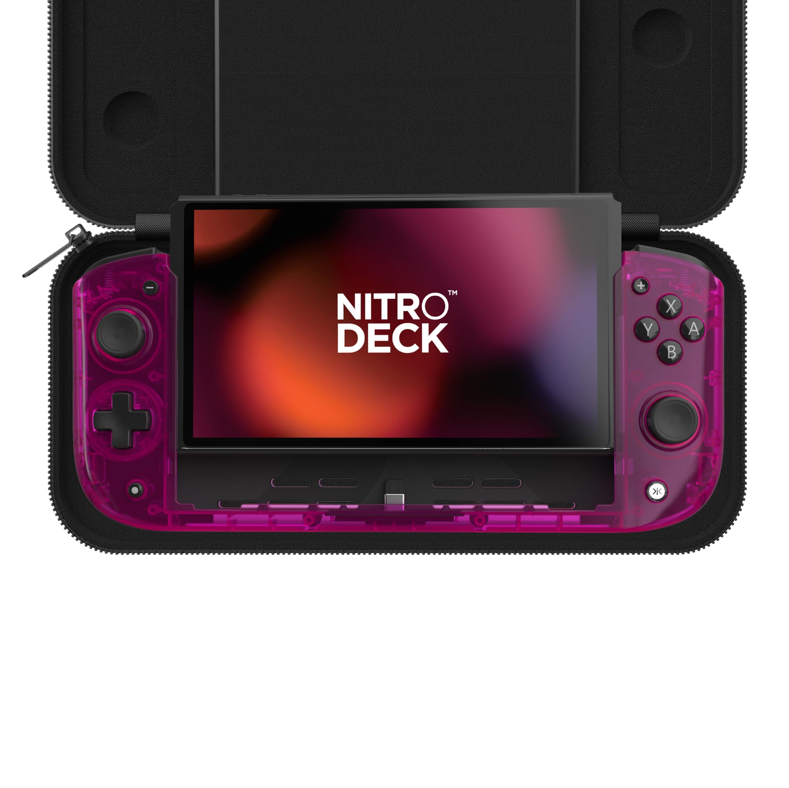 CRKD Nitro Deck Crystal Collection with Carry Case - Professional Handheld Controller for Nintendo Switch & OLED | Zero Stick Drift, Ergonomic Design | Perfect for Gaming on the Go, Travel & Home Entertainment (Crystal Pink)
