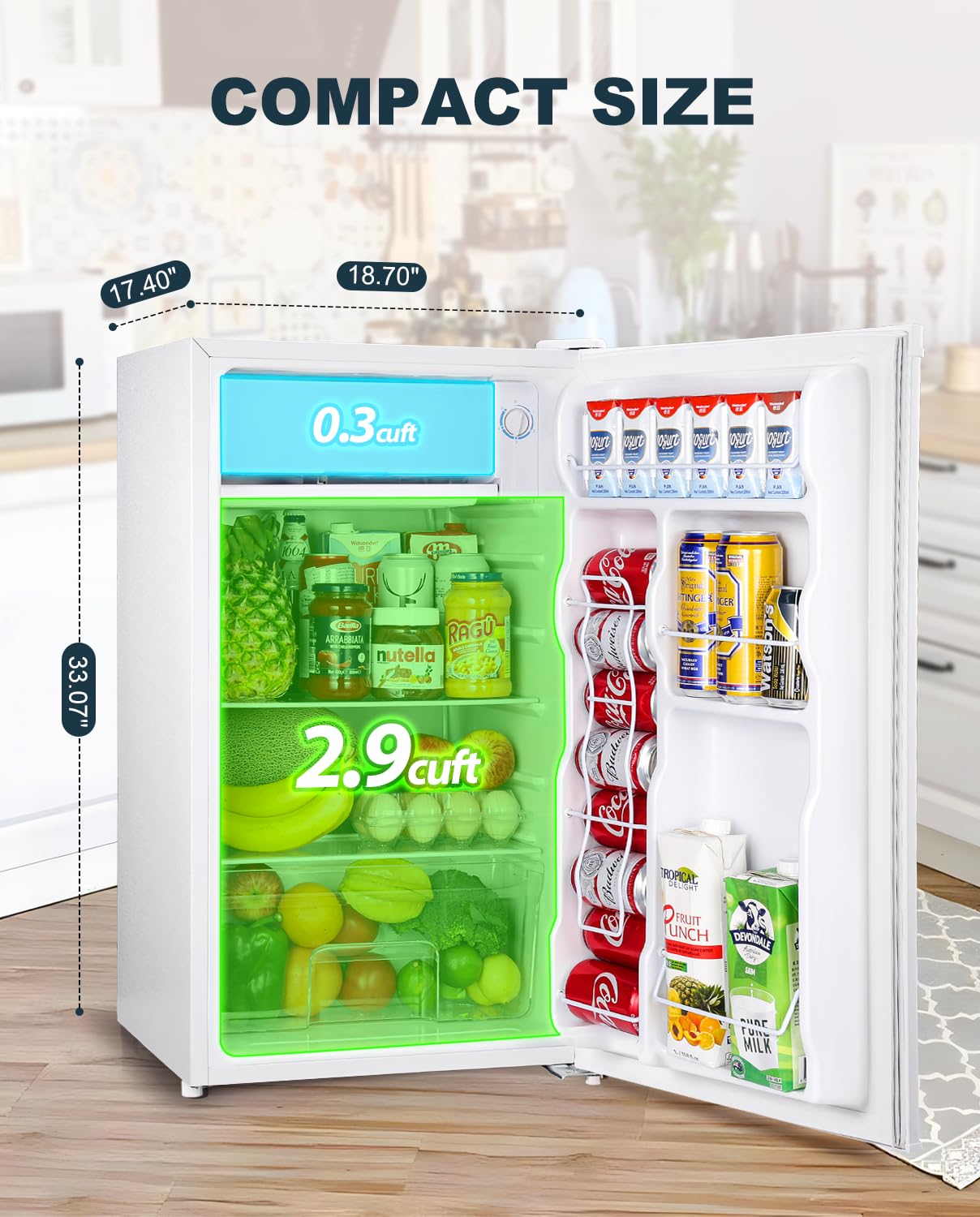 Upstreman 3.2 Cu.Ft Mini Fridge with Freezer - Compact Single Door Refrigerator with Adjustable Thermostat, Perfect for Dorm, Office, Bedroom & Small Spaces - Energy Efficient & Quiet Cooling - White (BR321) | Great for Snacks, Drinks & Personal Storage