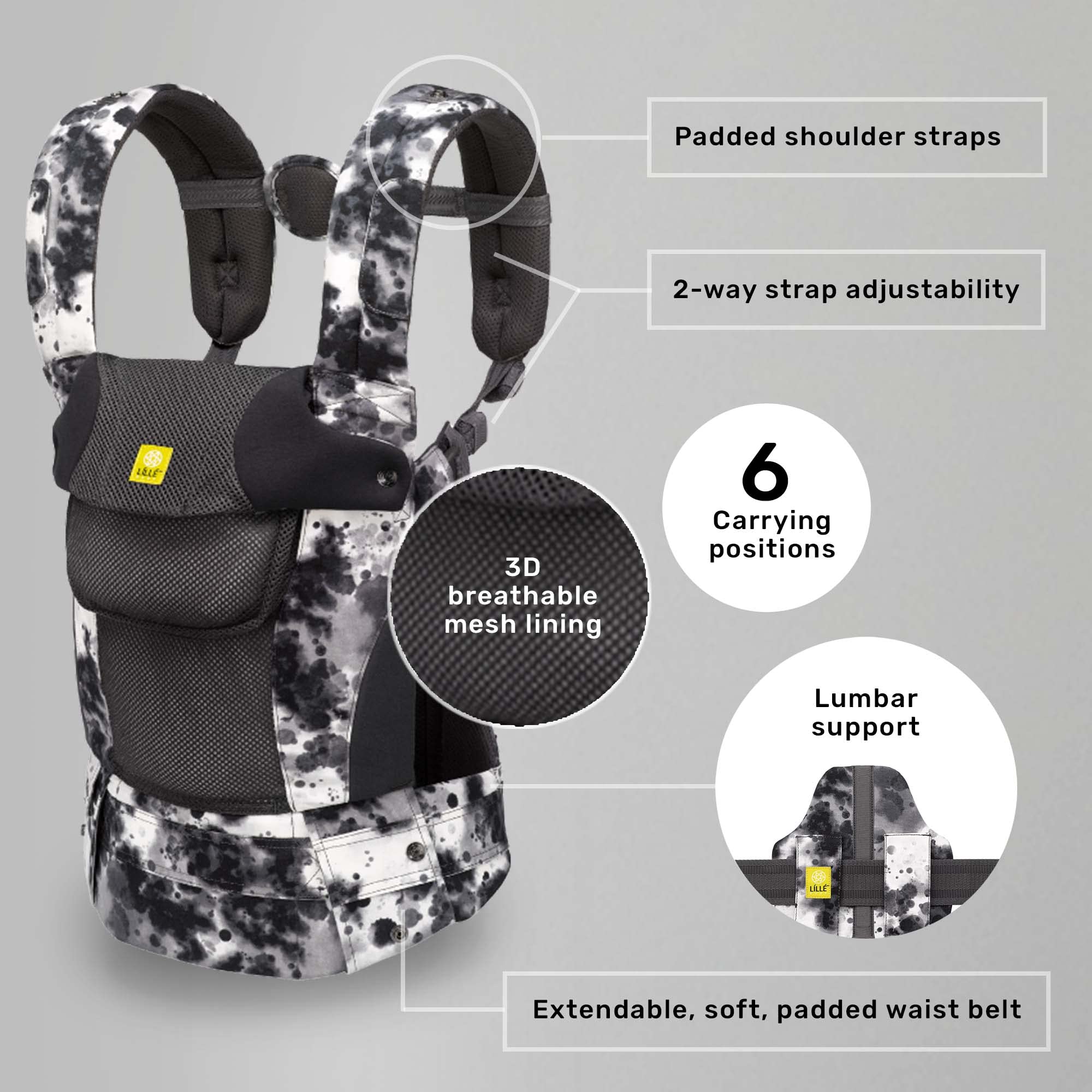 LÍLLÉbaby Complete Airflow Deluxe Ergonomic 6-in-1 Baby Carrier for Newborn to Toddler (7-45 lbs) - Adjustable Lumbar Support, 360° Baby Wearing, Inward & Outward Facing - Galaxy Space Dye | Perfect for Hiking, Shopping & Hands-Free Parenting