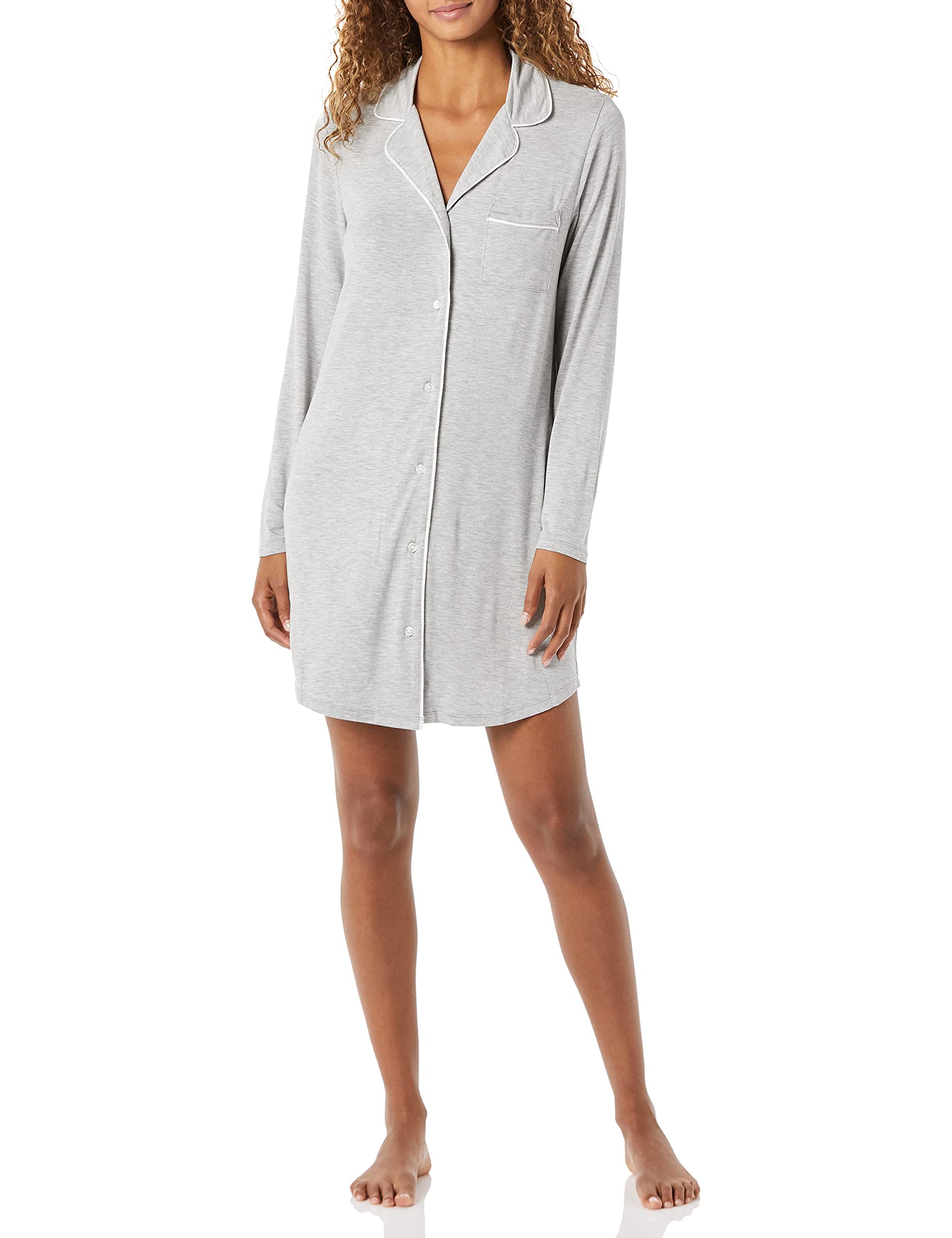 Amazon Essentials Women's Piped Nightshirt - Soft & Comfortable Sleepwear for Women (Plus Size Available) - Perfect for Relaxing at Home, Lounging & Overnight Stays