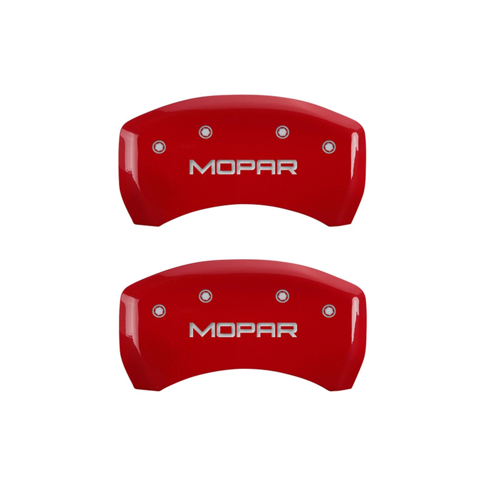 MGP Caliper Covers 32020SMOPRD - Red Powder Coated Front & Rear Brake Caliper Covers (Set of 4) - MOPAR Silver Engraved Characters - Upgrade Your Dodge, Jeep, Chrysler Vehicle's Performance Look