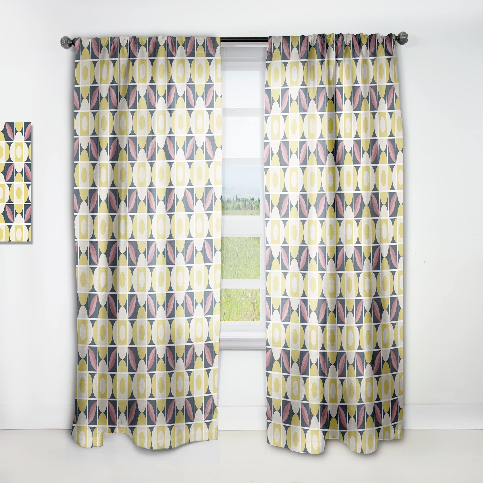 DesignQ Retro Mosaic Style Thermal Insulated Curtains - Single Panel 52x120 Inches - Blackout Drapes for Bedroom & Living Room (Perfect for Home Decor, Privacy & Energy Efficiency)