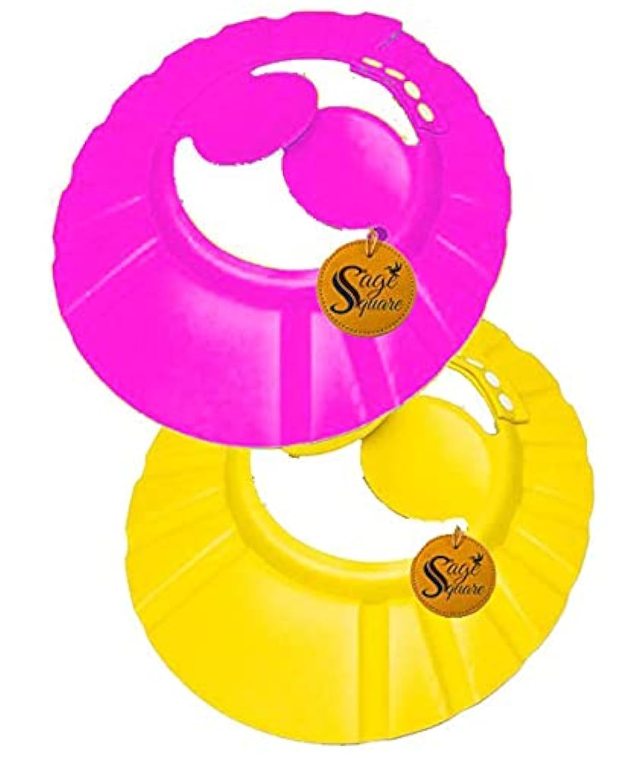 Sage Square Adjustable Baby Shower Cap with Ear Protection - Soft & Safe Bathing Hat for Infants & Toddlers (Pink & Yellow, 2-Pack) - Perfect for Sensitive Ears During Hair Wash & Bath Time