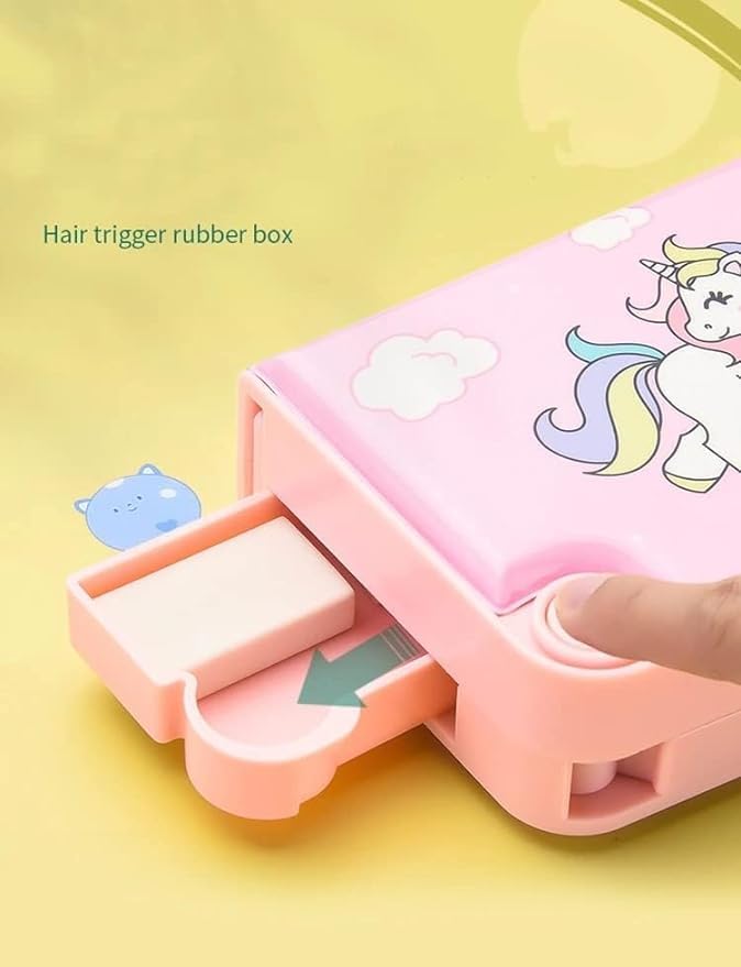 Unicorn Magnetic Pencil Box for Kids - Space Themed School Supplies Organizer with Buttons & Accessories - Perfect for Classroom, Homework & Travel Use