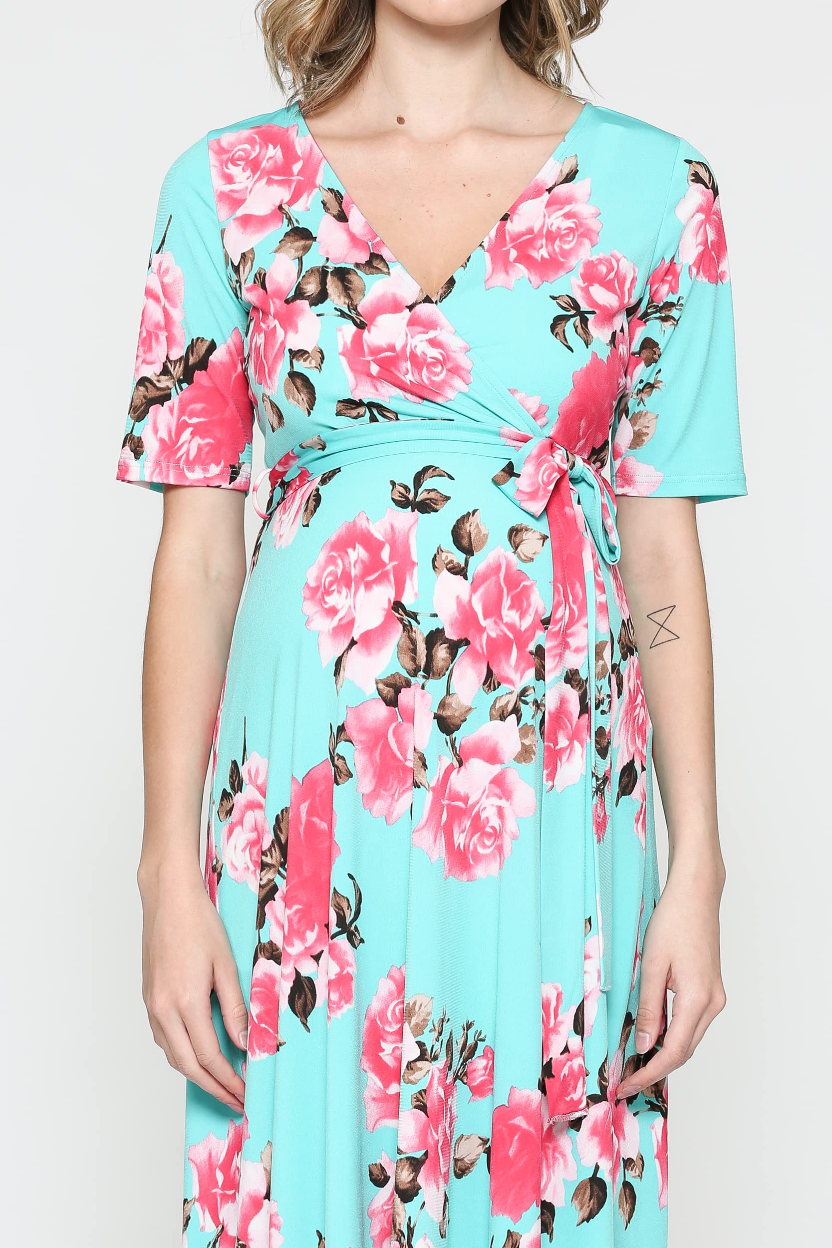Stylish Women's Maternity Wrap Dress - Mid-Length with Adjustable Waist Belt | Perfect for Pregnancy, Nursing & Special Occasions