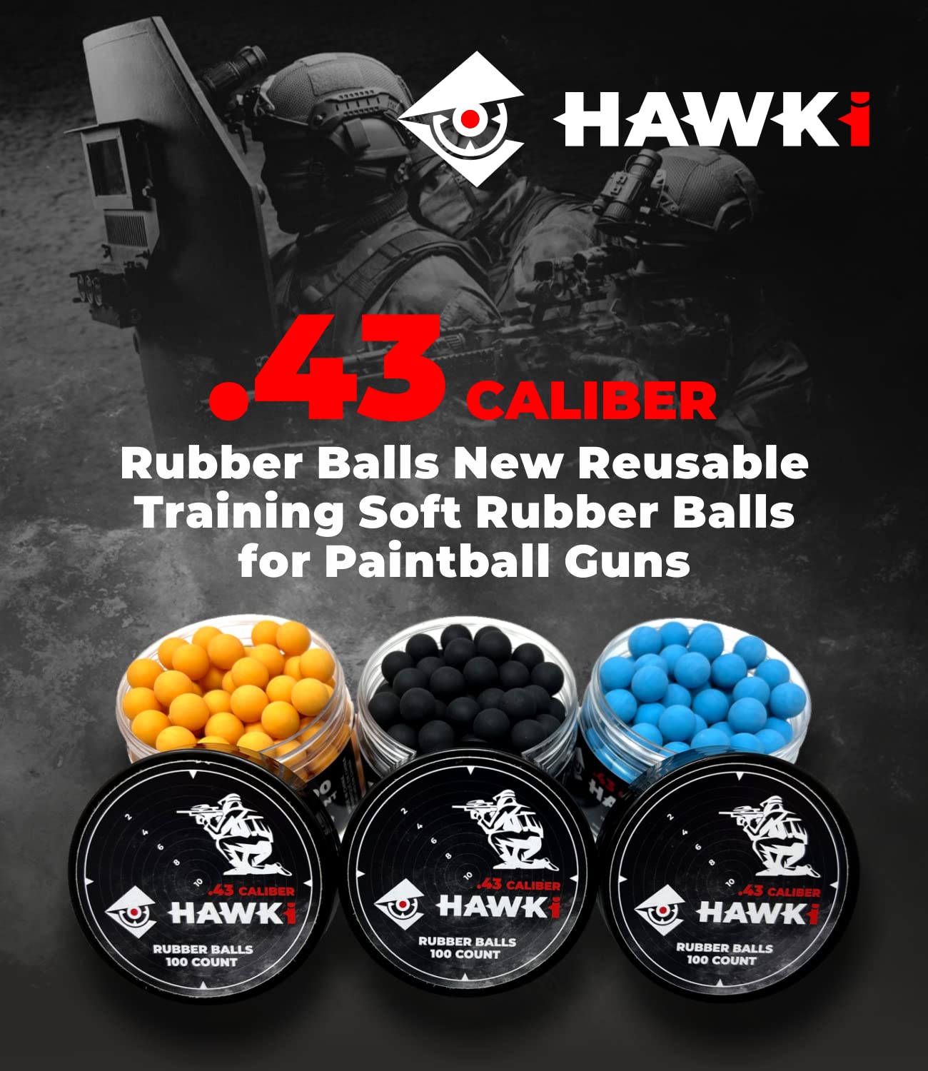 Hawki .50 & .43 Caliber Reusable Soft Rubber Training Balls - Less Lethal Ammo for Paintball Guns | Perfect for Target Practice, Force Training & Tactical Exercises