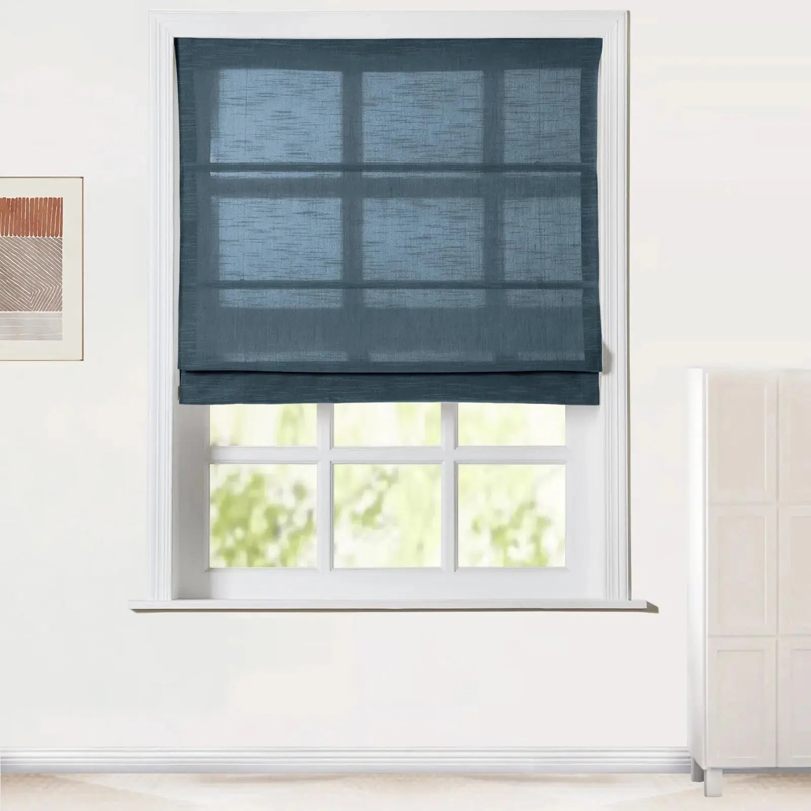 Jawara Linen Cotton Roman Shade Cordless - Blackout Window Treatment for Bedroom & Living Room