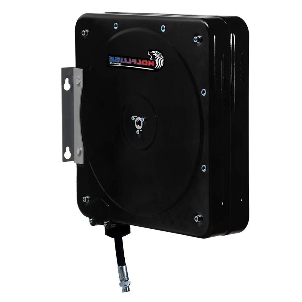 Automatic 3/8 Inch 50ft Grease Hose Reel - Heavy Duty Retractable Hose Storage for Garage, Workshop & Industrial Use