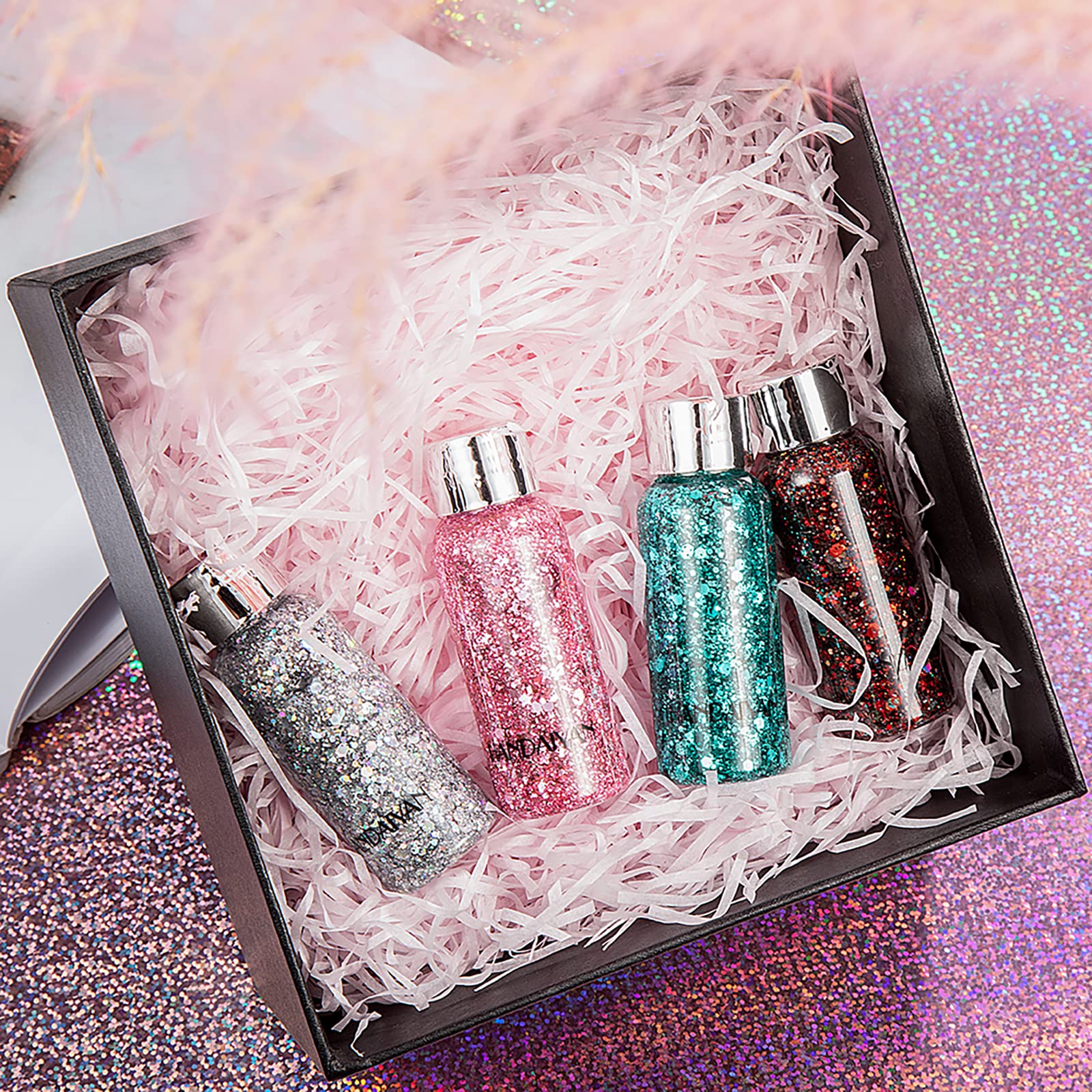 HIROCK Chunky Glitter for Face & Body - Holographic Mermaid Sequins, Liquid Eyeshadow & Nail Art Glitter - Perfect for Festivals, Parties, Cosplay & Makeup Decoration (01)