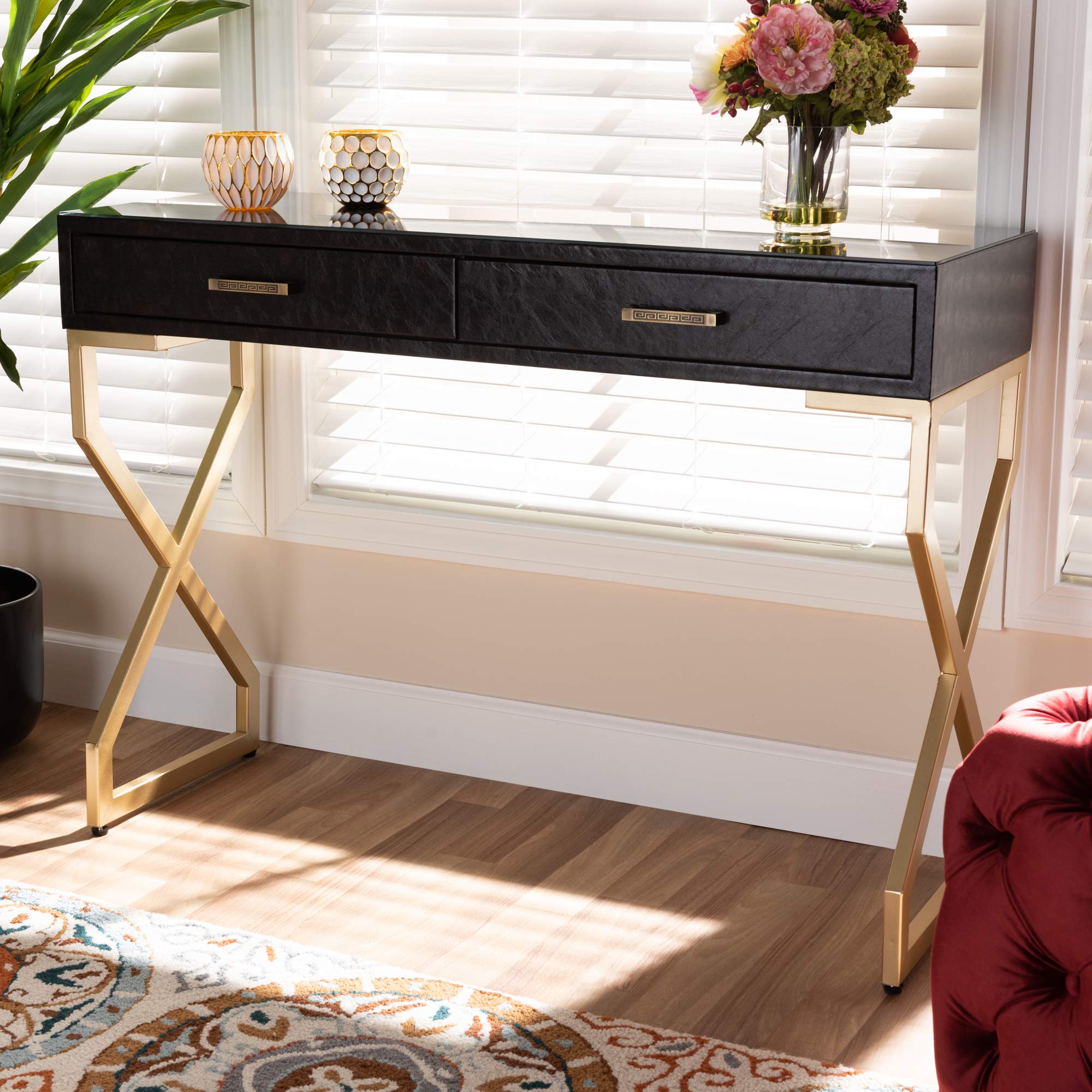 Baxton Studio Modern Console Table - Dark Brown & Gold Finish - Entryway, Living Room, Hallway Furniture for Home Decor