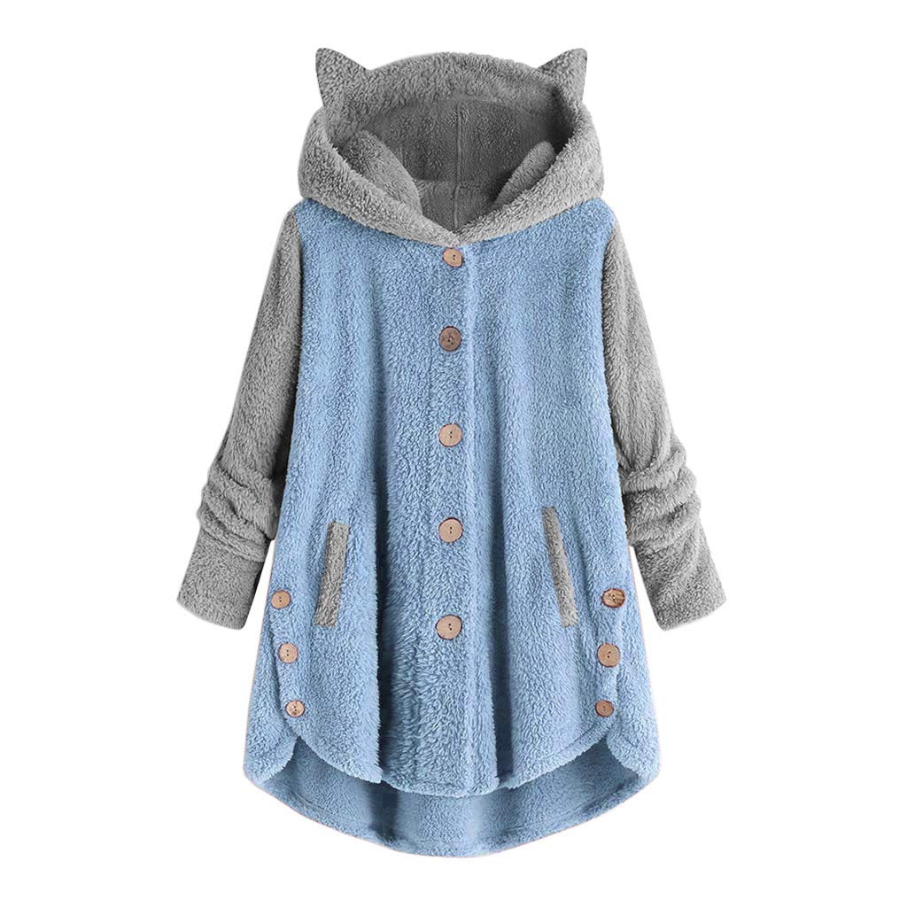 Women's Casual Button-Down Patchwork Hooded Pullover Sweater Blouse - Loose Fit Plus Size Tops for Everyday Wear & Layering