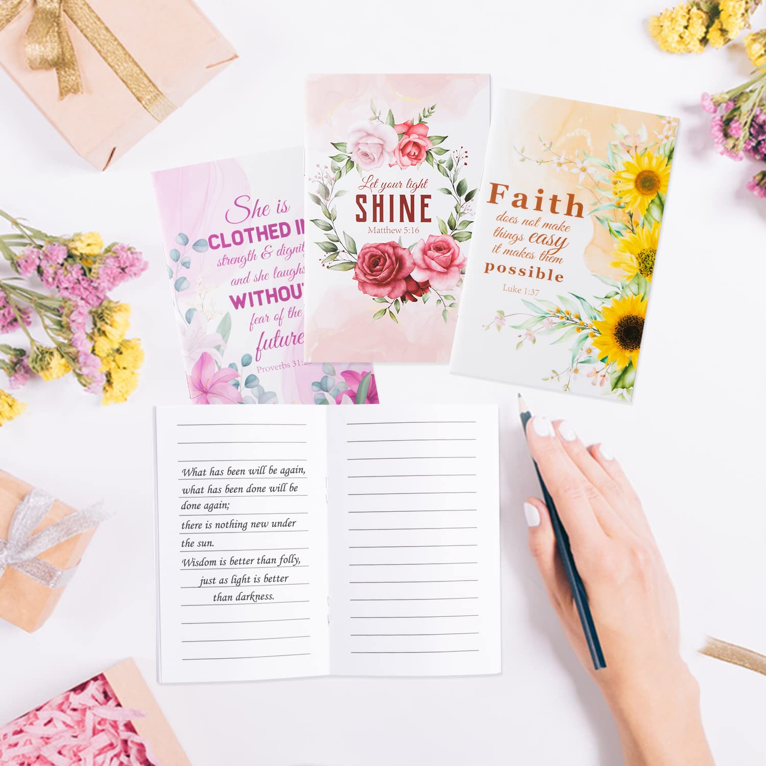 20Pcs Inspirational Notepads with Floral Design - Christian Prayer Journals for Women, Bible Verse Notebooks, Scripture Quote Pocket Notepads - Perfect for Daily Gratitude, School & Office Use (4.9 x 3.1 Inches)
