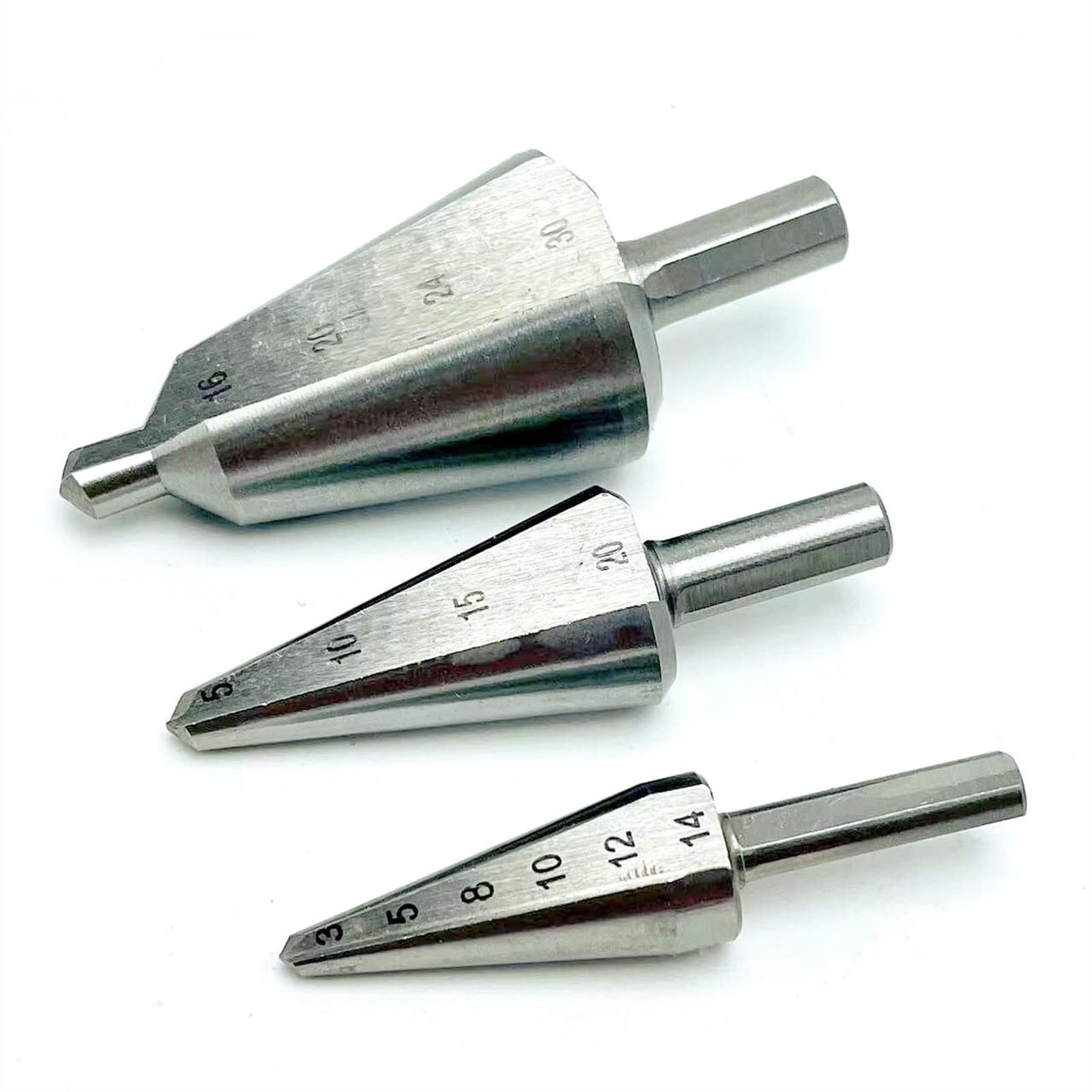 Kigauru High-Speed Steel Taper Drill Bit Set - 3pcs (3-14mm/5-20mm/16-30mm) for Wood, Metal & Plastic - Perfect for Umbrella Holes, Chamfer Cutting & Power Tool Accessories - Ideal for DIY Projects, Construction & Home Improvement