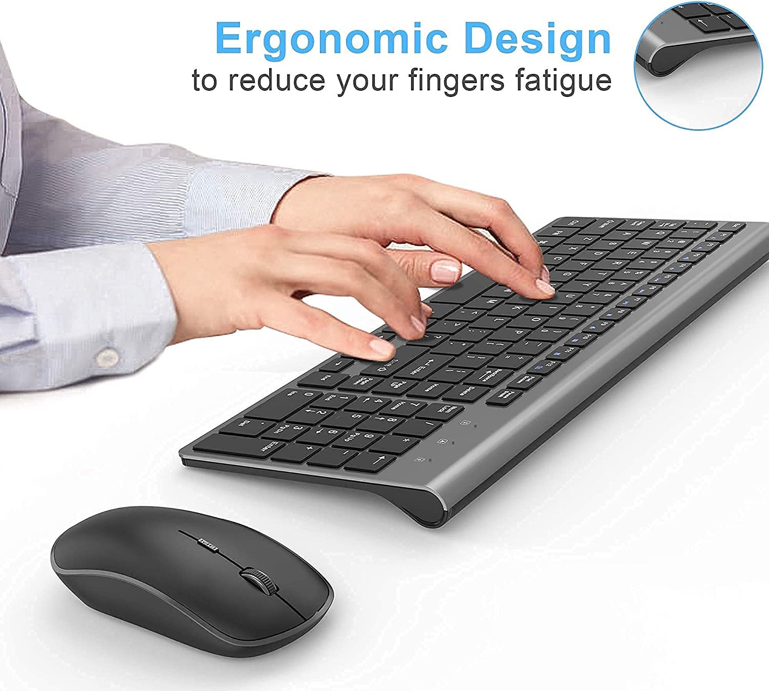 JOYACCESS 2.4G Wireless Keyboard and Mouse Combo - Ergonomic Slim Design for Windows PC, Laptop & Tablet (Black Grey) - Perfect for Office Work, Gaming & Home Computing