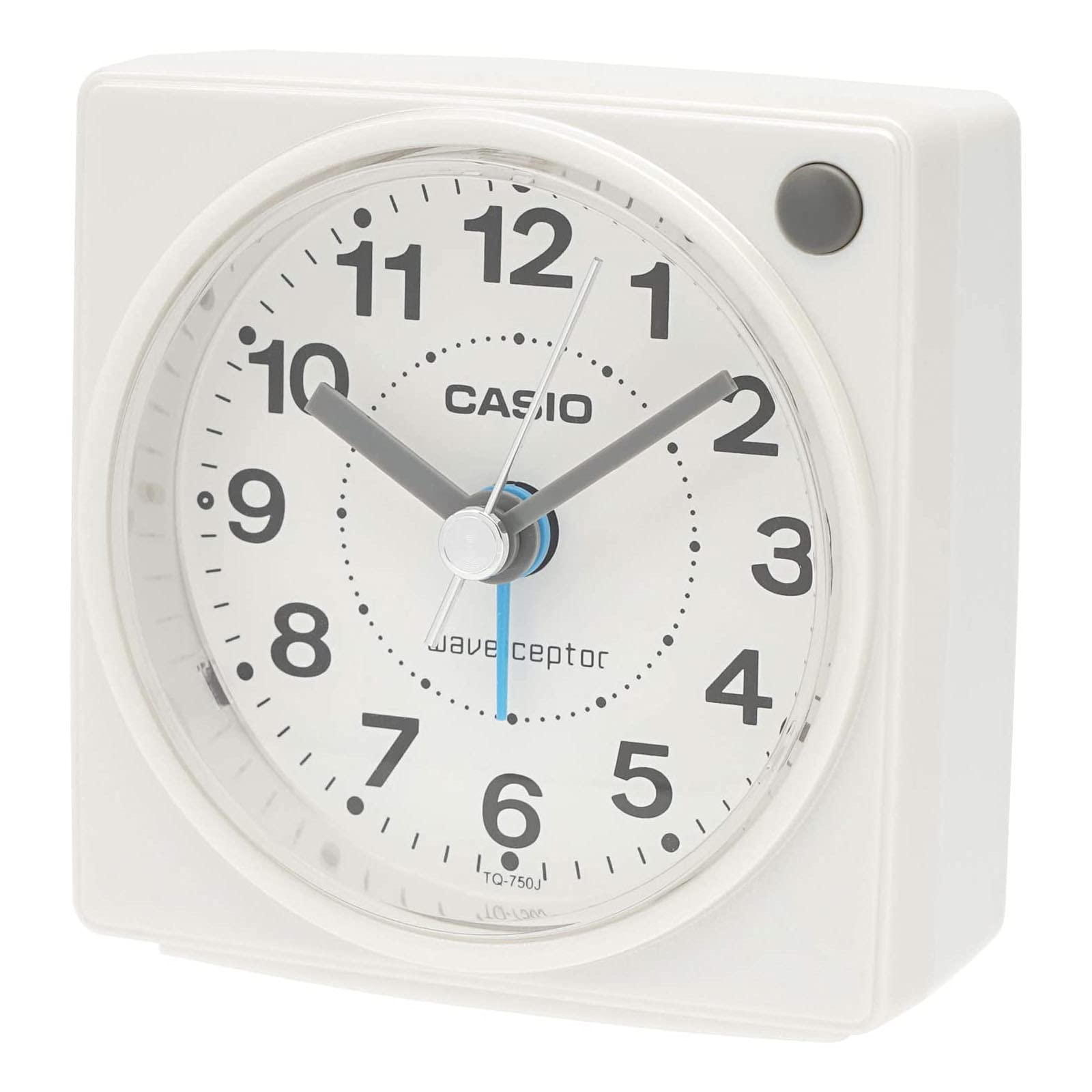 CASIO TQ-750J-7JF Digital Alarm Clock with Radio, Analog Display, Square White Table Clock - Perfect for Bedroom, Office & Travel Use