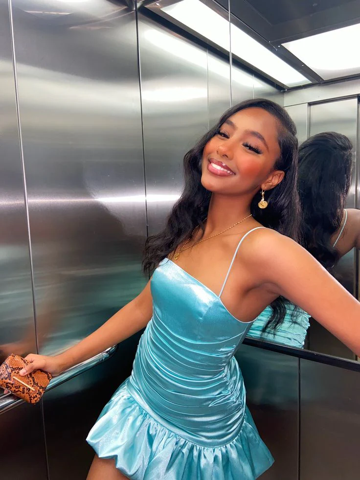 Elegant Blue Sheath Short Evening Dress for Homecoming - J6951 | Perfect for Prom, Cocktail Parties & Special Occasions