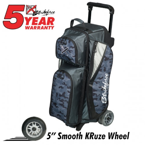 KR Strikeforce Drive Triple Roller Gray Camo 3 Bowling Ball Roller Bag - Durable Bowling Equipment for Tournaments & League Play - Perfect for Professional Bowlers & Enthusiasts