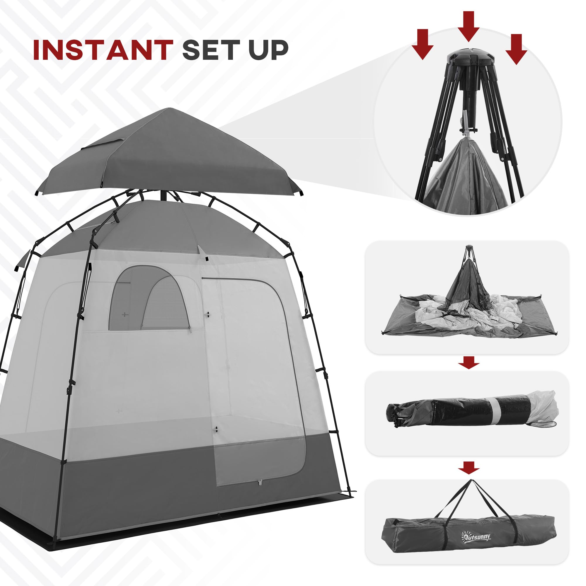 Outsunny Pop Up Shower Tent - 2 Room Portable Privacy Shelter for Camping, Beach, Outdoor Shower & Dressing Room with Carrying Bag | Instant Setup for RV Trips, Backpacking & Poolside Changing