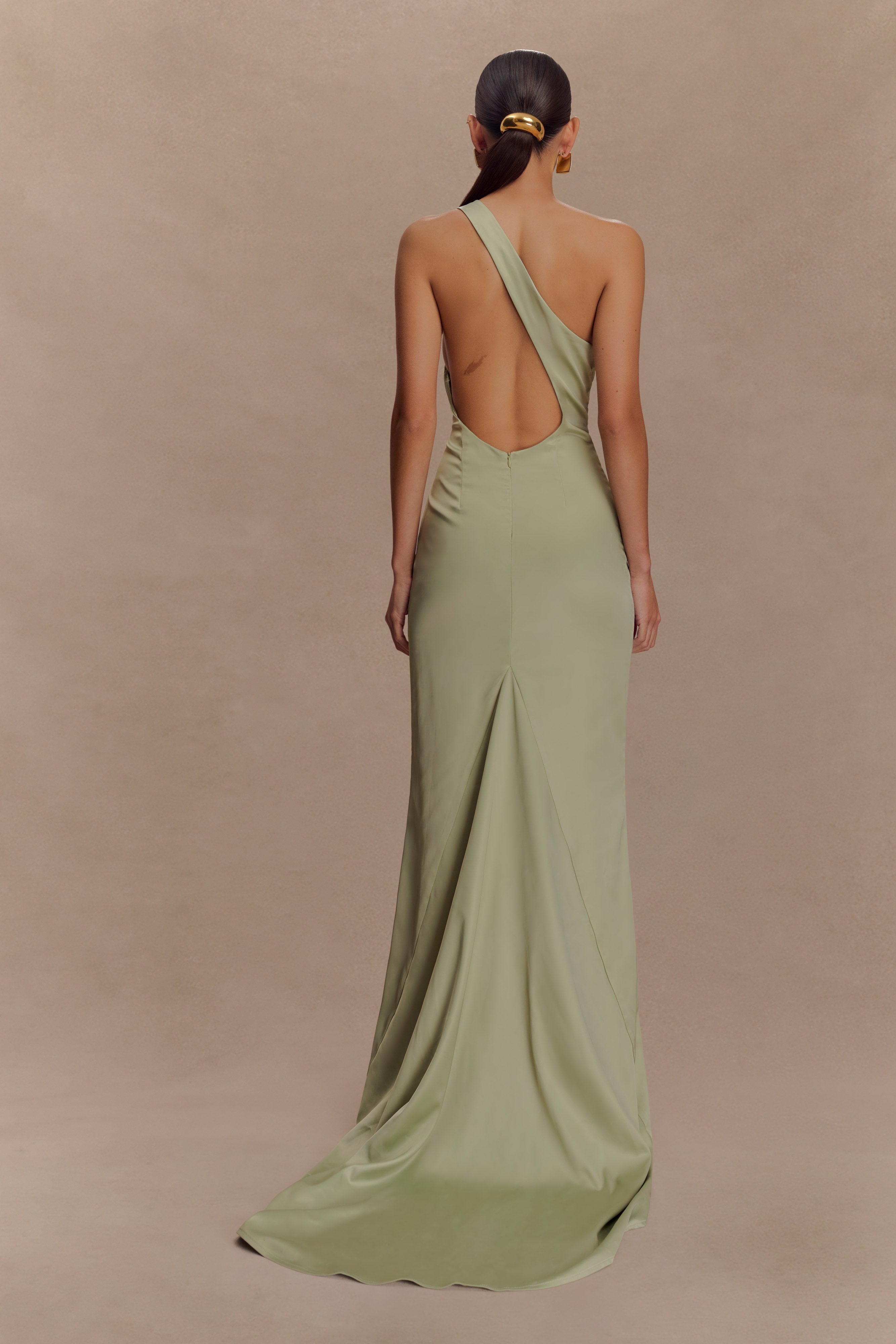 Harper One Shoulder Long Evening Gown in Sage Green - Elegant Formal Dress for Prom, Wedding & Special Occasions
