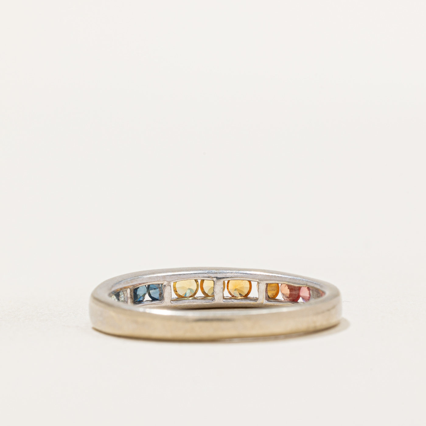 Rainbow Sapphire Semi Eternity Band Ring - 0.50 Carat Total Weight (ctw) - Size 7 - Dainty Stackable Wedding Band for Women - Perfect for Anniversary, Engagement, or Everyday Elegant Jewelry Gift