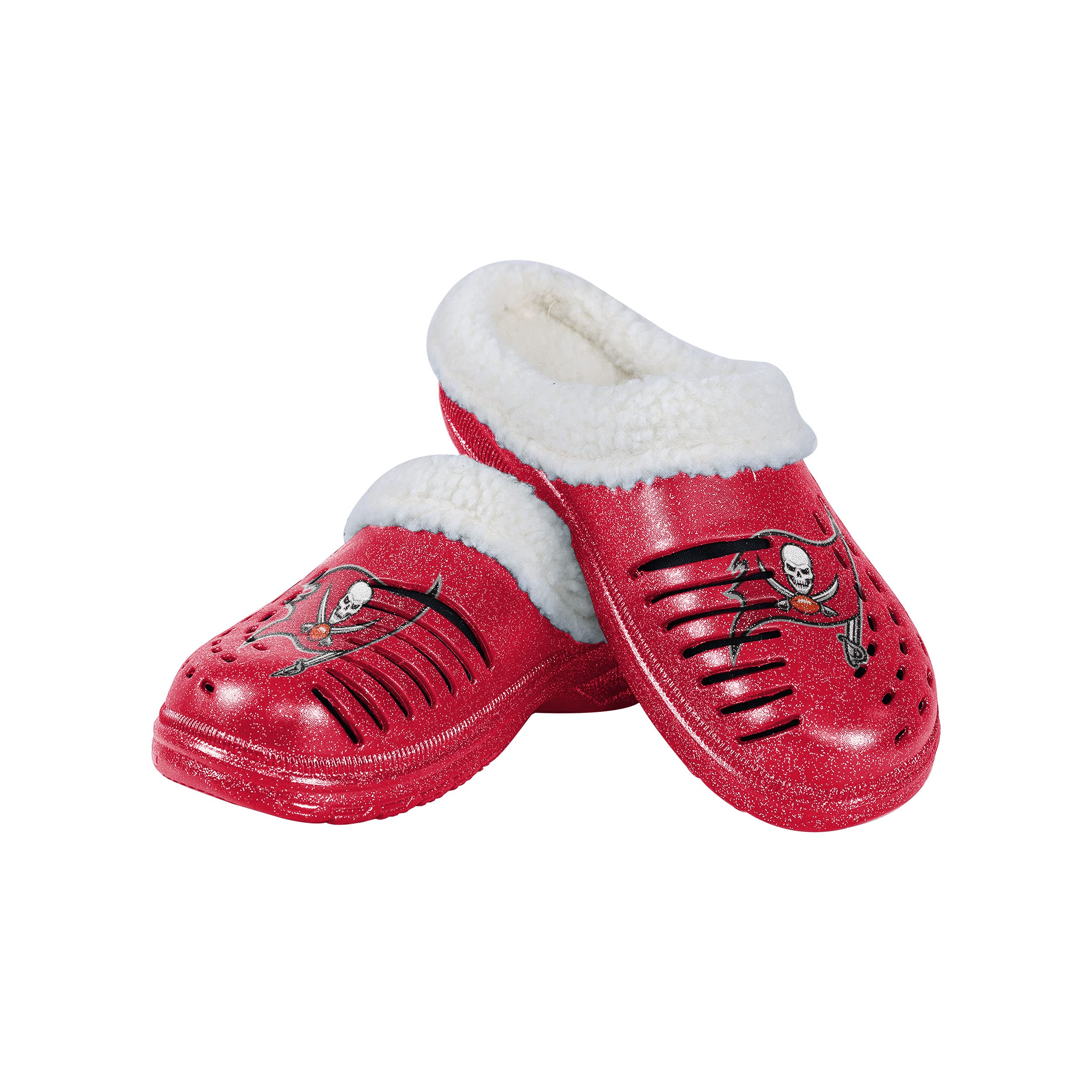 FOCO Women's NFL Team Logo Sherpa Lined Glitter Slippers - Warm Fuzzy House Shoes for Winter, Game Day & Lounge Wear (Multiple Team Colors) - Perfect Gift for NFL Fans - Cozy Home Slippers for Watching Football Games, Relaxing at Home, Holiday Gifting & Christmas Presents - Ideal for Game Nights, Winter Comfort & Football Fan Gifts
