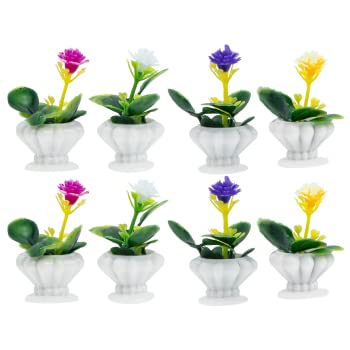HANABASS 8 Pcs Mini Potted Flower Figurines - Realistic Dollhouse Plants for Miniature Garden & Micro Landscape - Perfect for DIY Dollhouse Decor, Fairy Garden Accessories, and Tabletop Displays