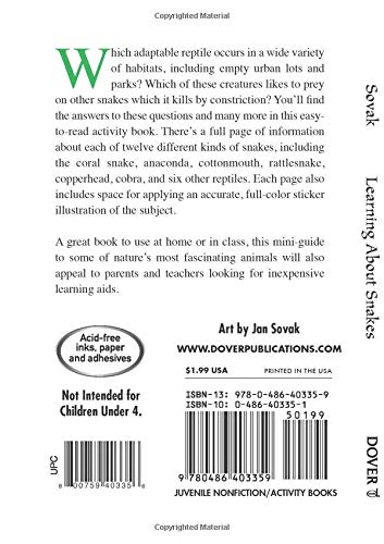 Learning About Snakes - Dover Little Activity Books: Animals | Fun Educational Reptile Guide for Kids | Perfect for Homeschooling & Nature Study