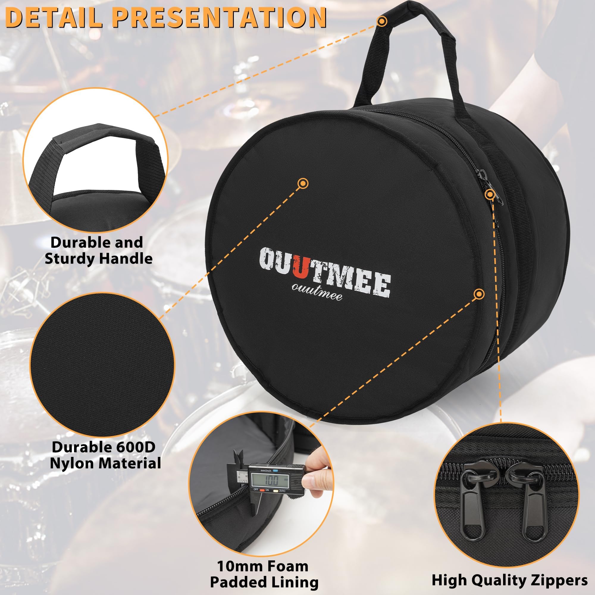 5-Piece 10mm Padded Drum Bag Set - Protective Covers for 12