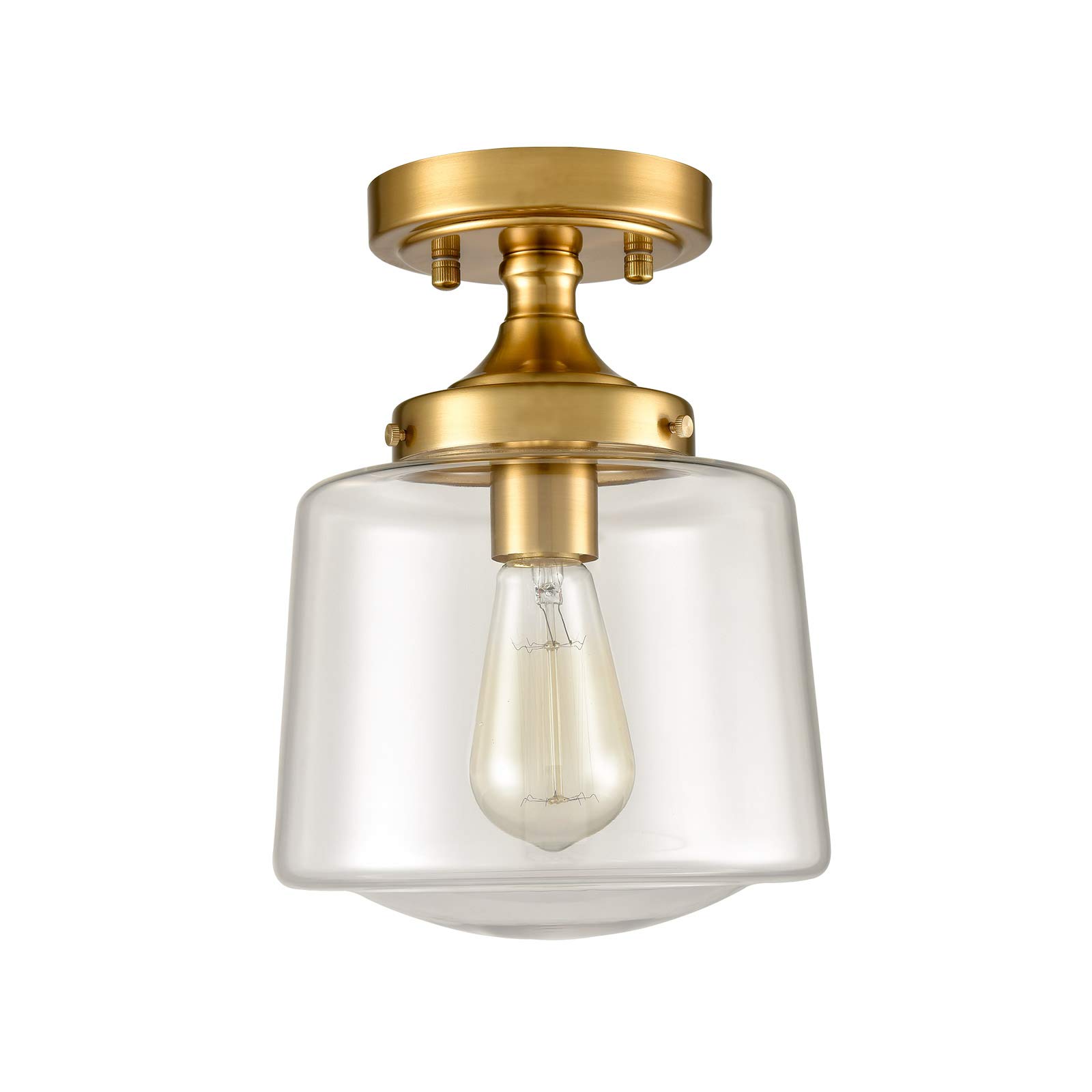 YUBOLE Mid-Century Retro Brass Glass Ceiling Light - Modern Semi Flush Mount Lighting Fixture with Gold Finish - Perfect for Living Room, Bedroom & Dining Room Decor