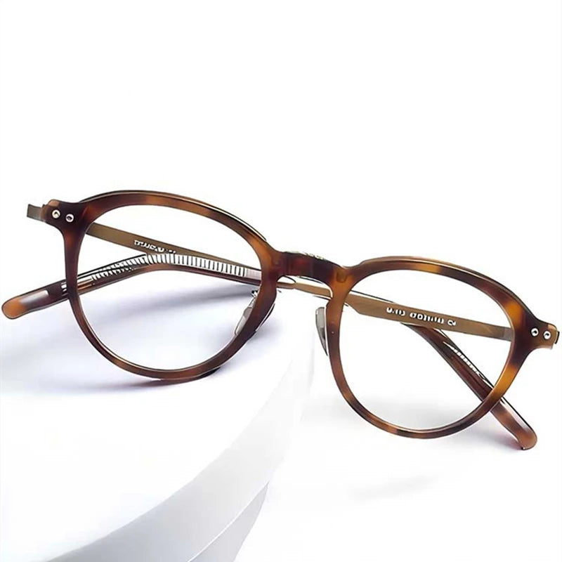 Stylish Black Unisex Acetate & Titanium Round Eyeglasses Frame 94113 - Perfect for Work, Reading & Everyday Fashion