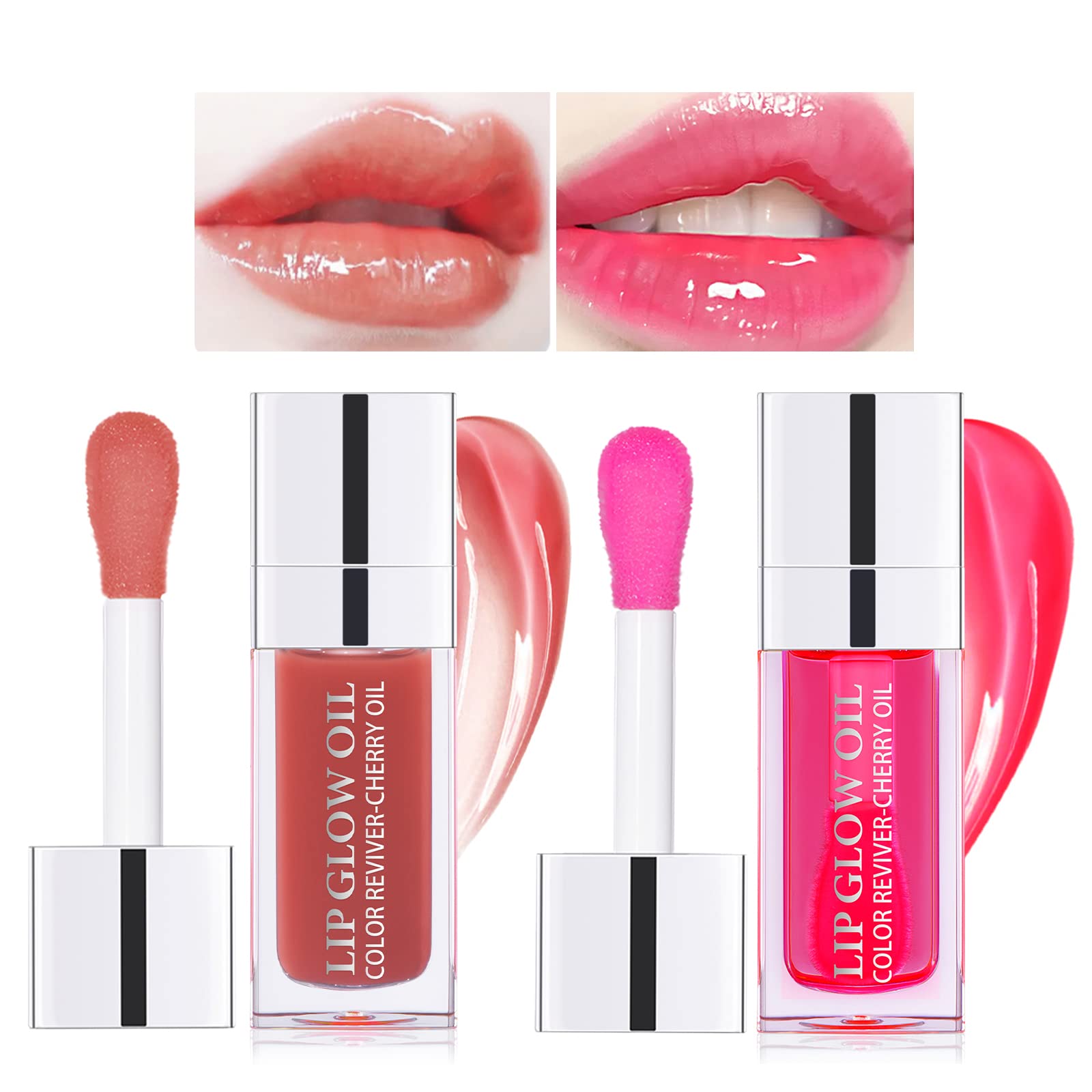 Prreal 2Pcs Hydrating Tinted Lip Oil - Plumping Lip Gloss with Vitamin E for Dry Lips, Non-Sticky Nourishing Lip Care, Glassy Shine Lip Balm & Tint (Color C) | Perfect for Daily Moisture, Night Care & Makeup Looks
