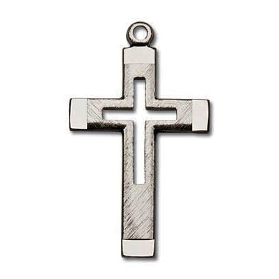 1 Inch Sterling Silver Latin Cut-Out Cross Pendant on 24 Inch Chain Necklace - Perfect for Religious Gifts, Baptism, First Communion & Everyday Faith Jewelry