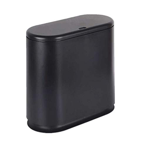 IEEK 3.2 Gallon (12 Liter) Press Top Lid Trash Can - Slim Modern Waste Basket for Bathroom, Kitchen, Living Room, Office & Small Spaces | Black Plastic Garbage Bin for Home & Office Organization