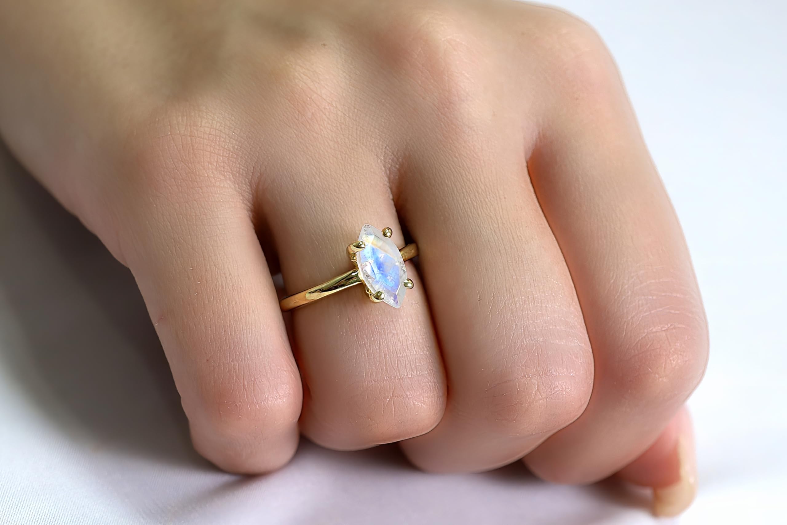 Elegant Moonstone Rose Gold Marquise Ring for Women - Customizable Promise, Stackable & Everyday Handmade Jewelry - Perfect for Weddings, Anniversaries & Gifts