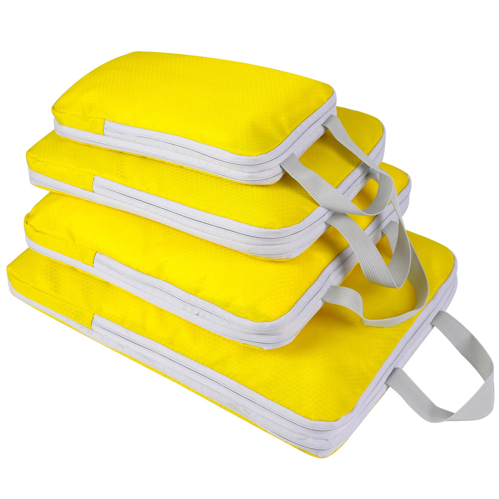 COVAX 4-Piece Compression Packing Cubes Set - Travel Luggage Organizers & Storage Bags for Suitcases (Yellow) | Perfect for Business Trips, Vacations & Closet Organization