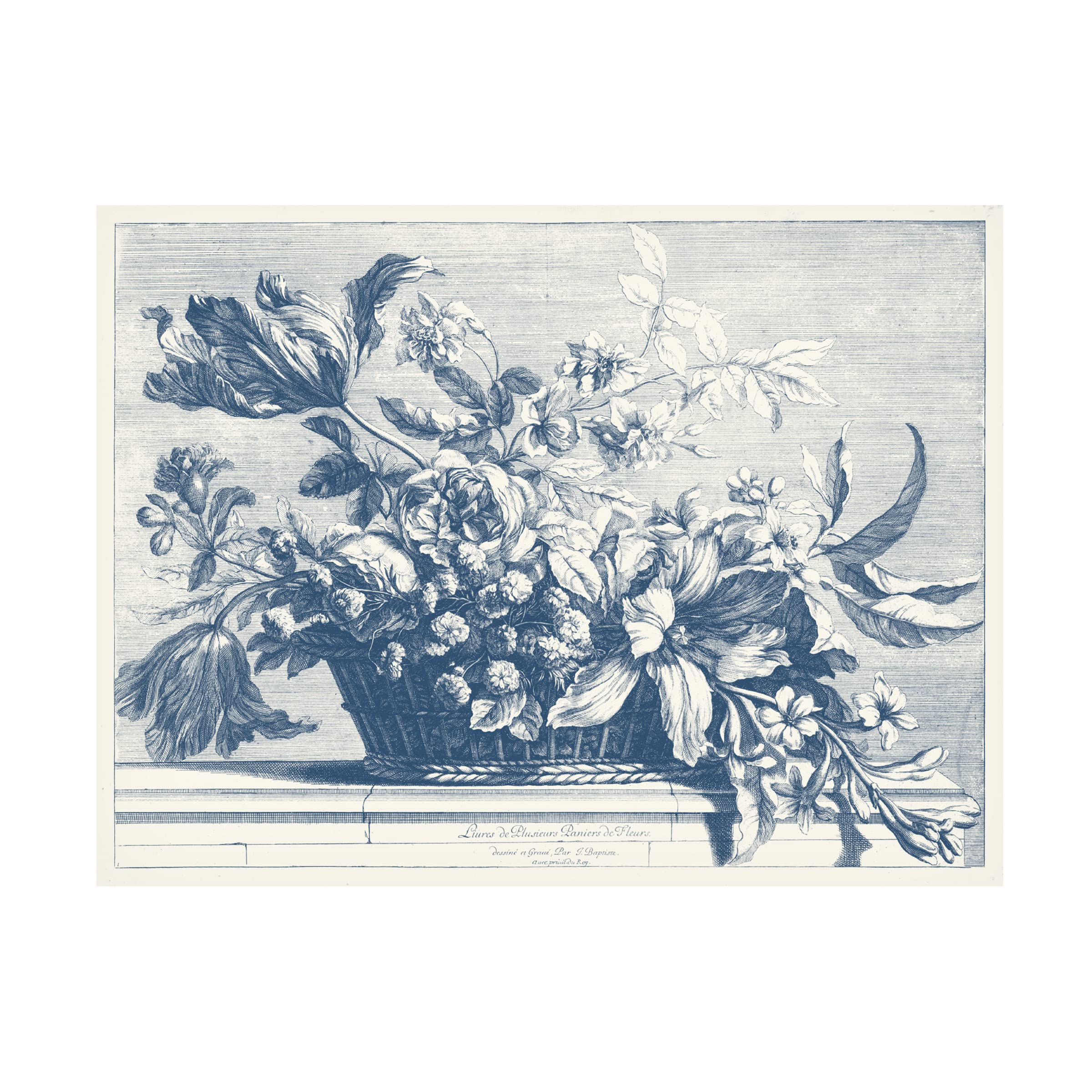 Trademark Fine Art 'Navy Basket of Flowers I' Canvas Wall Art Print by Giovanni Baptiste - Floral Home Decor for Living Room, Bedroom & Office
