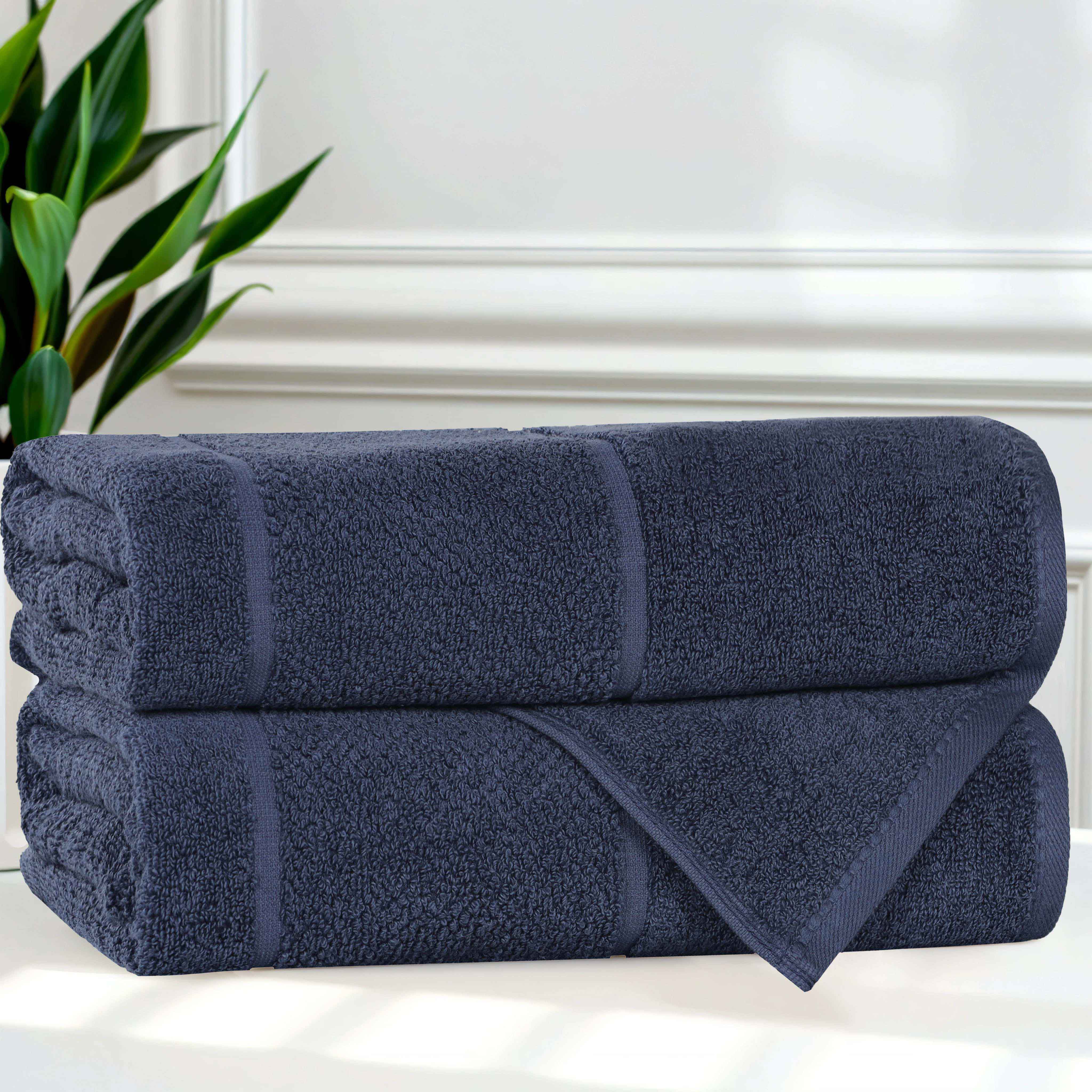 Premium Cotton Bath Towels Set of 2 - Extra Large, Soft & Absorbent - Luxury Broad Border Design for Spa, Bathroom & Beach Use