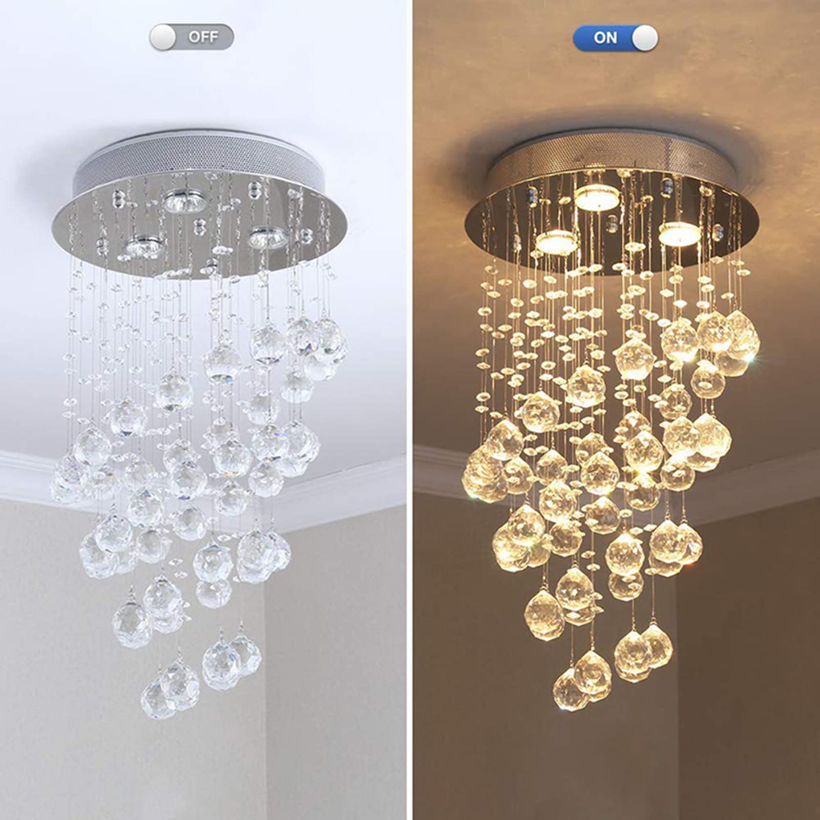 Crystal LED Chandelier - Modern Round Ceiling Light with Raindrop Design for Living Room, Bedroom, Dining Room & Entryway | Elegant Lighting for Home Decor & Special Occasions