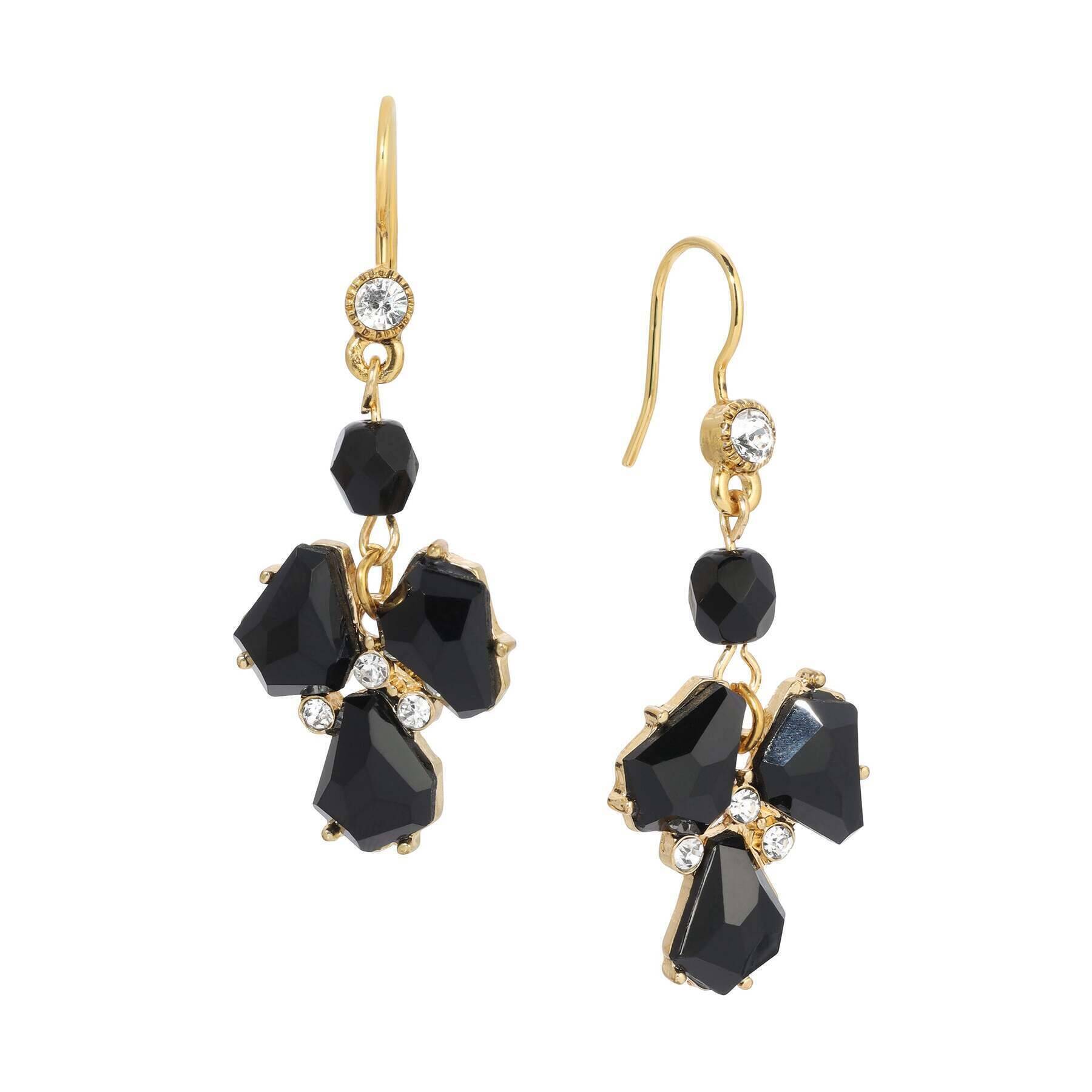 1928 Jewelry Melange Black Stone Crystal Drop Earrings for Women - Elegant Dangle Earrings for Party, Wedding & Evening Wear