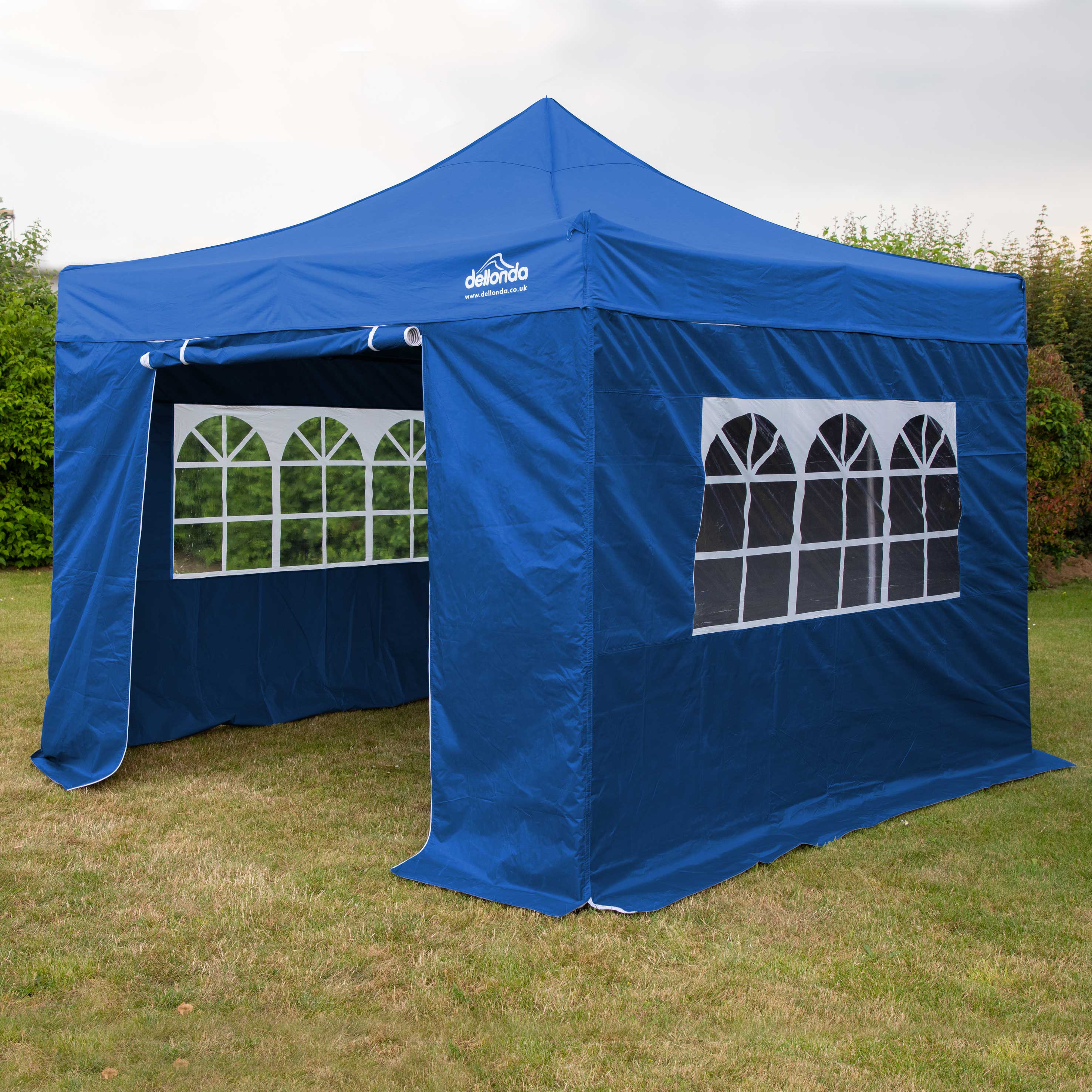 Premium 3x3m Waterproof Pop Up Gazebo Tent with Side Walls - Portable Outdoor Canopy with Carry Bag, Stakes & Weight Bags (Blue, DG165) - Perfect for Camping, Backyard Parties & Beach Outings