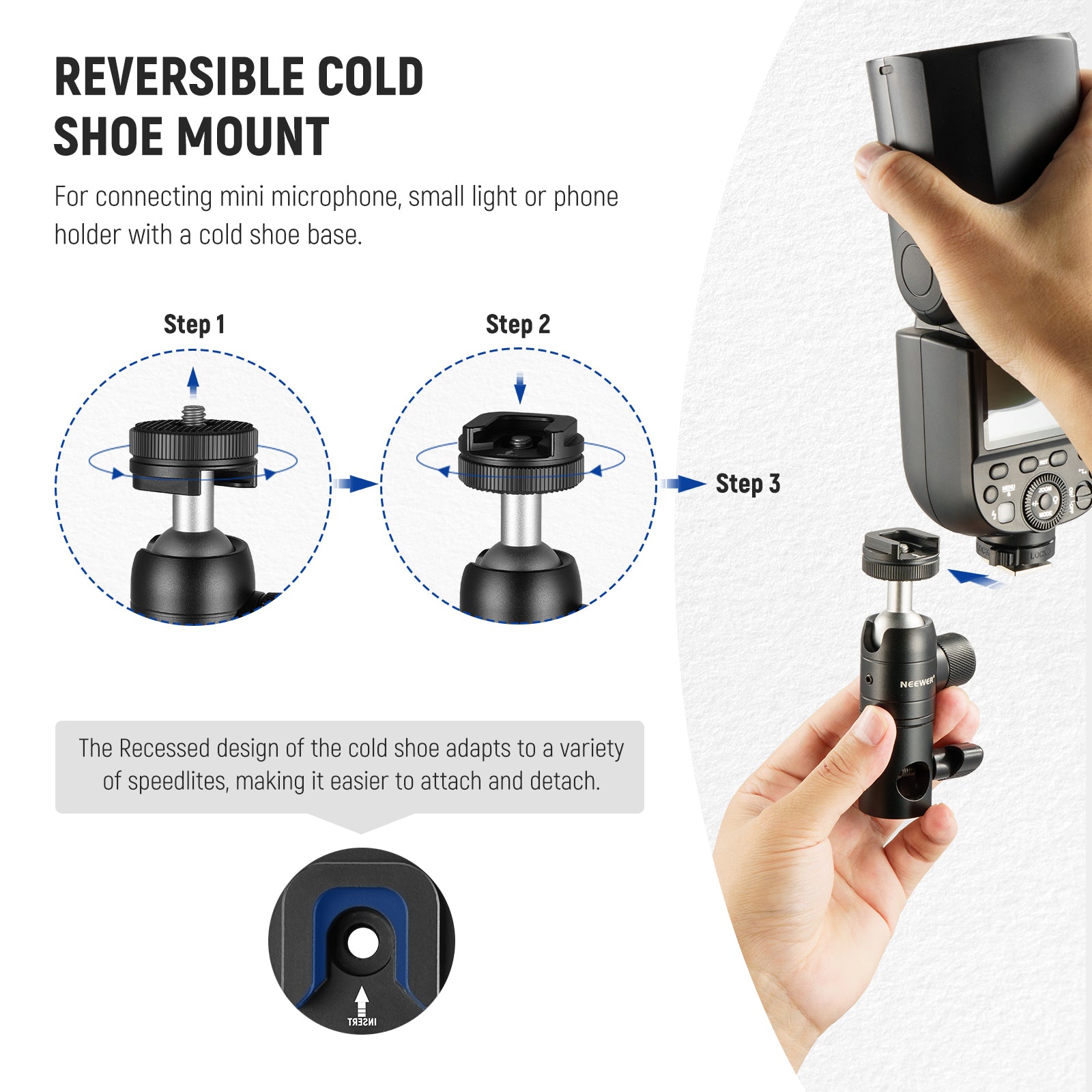 NEEWER Adjustable Light Stand Mount Adapter for Camera, Monitor & Ring Light - Perfect for Photography, Video Shooting & Live Streaming