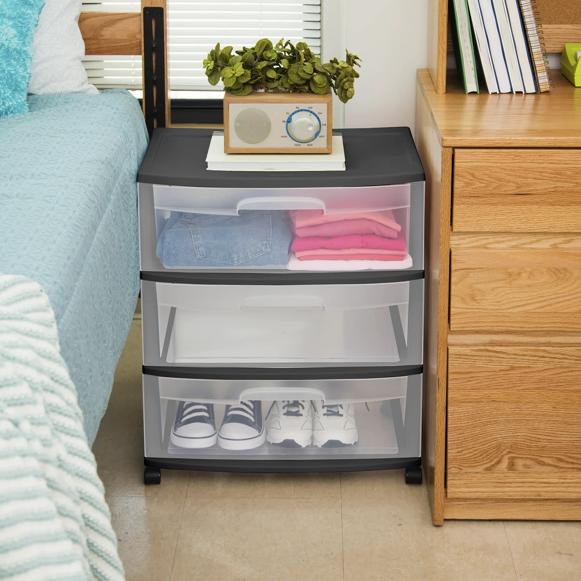 3-Drawer Plastic Storage Cart with Wheels - Black Organizer for Home & Office