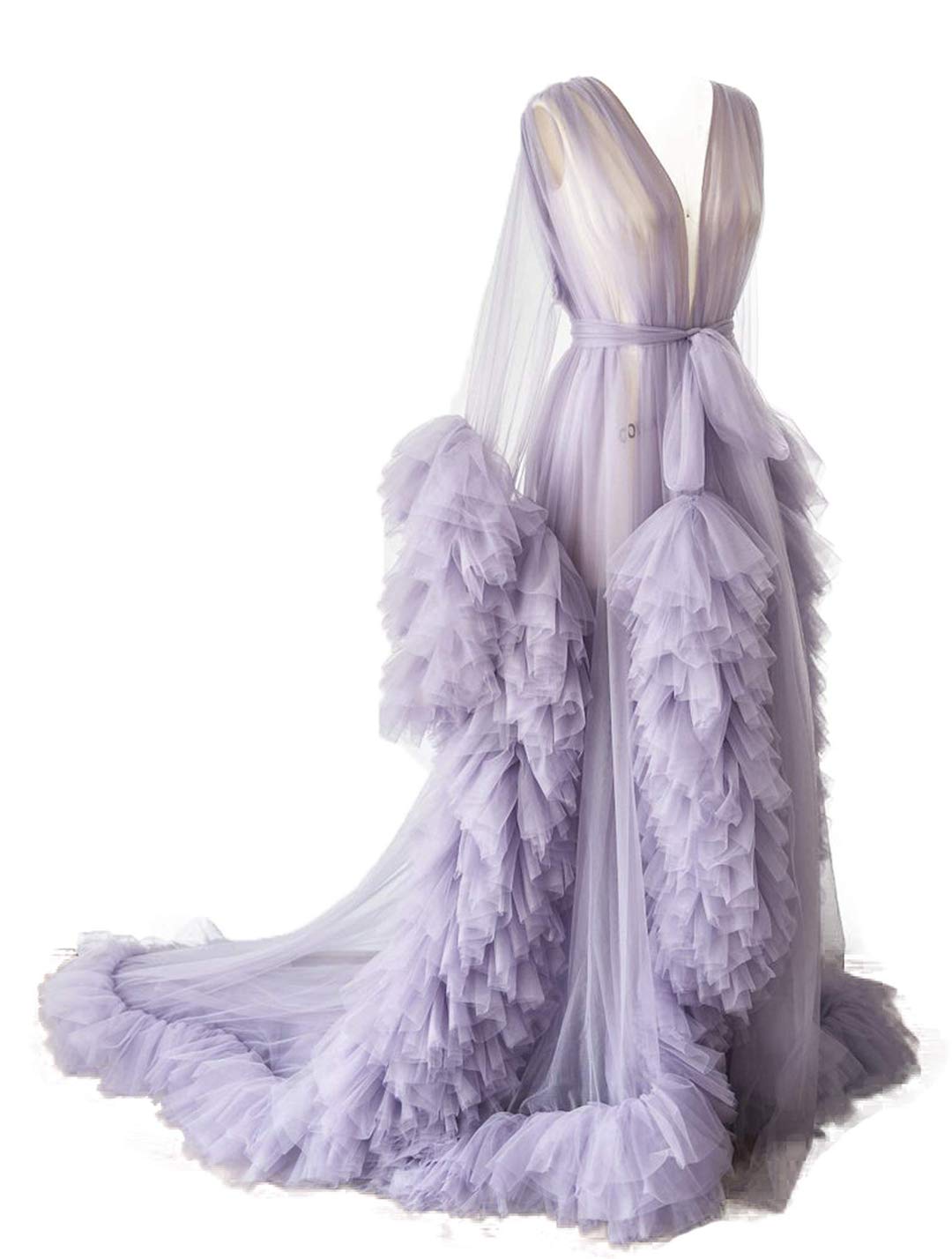 Elegant Tulle Robe Long Lingerie - Bridal Dressing Gown & Puffy Nightgown for Wedding, Boudoir Photoshoot & Romantic Nights - Plus Size Lace Sleepwear for Women