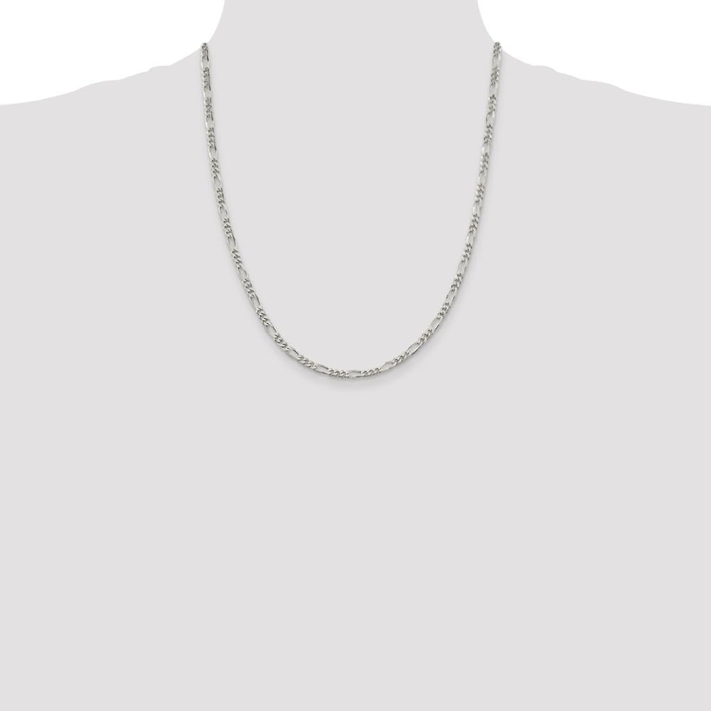 Sterling Silver 3.5mm Figaro Chain Necklace for Men & Women - Diamond2Deal Durable Jewelry for Everyday Wear, Gifts & Special Occasions