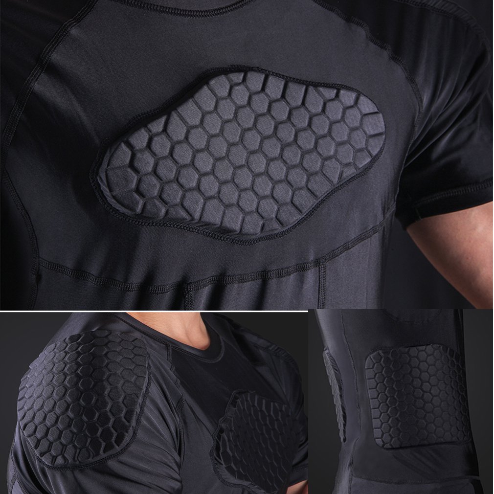 Men's Short Sleeve Compression Shirt with Padded Rib Protection - Breathable Workout & Training Shirt for Boxing, MMA, and Sports Activities