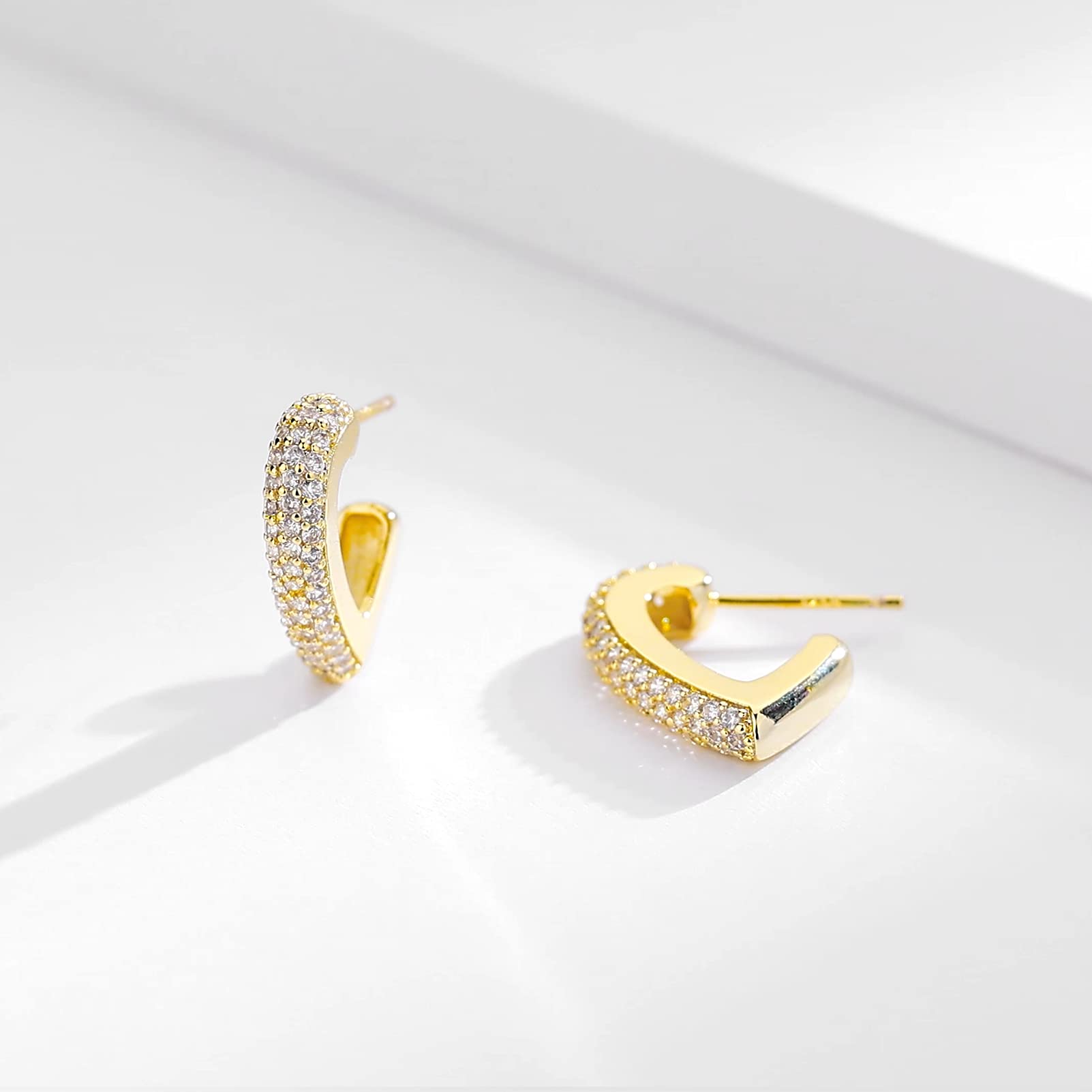 Stylish Cubic Zirconia Hoop Earrings for Women - Sterling Silver Interlocking Heart CZ Huggie Earrings | Perfect Jewelry Gift for Valentine's Day, Anniversary & Everyday Wear