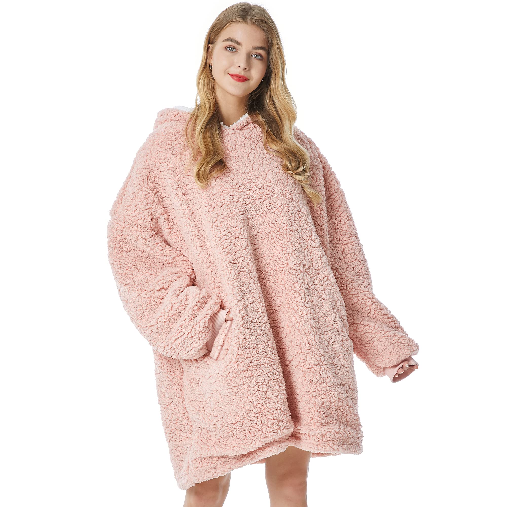 **Felicigeely Oversized Wearable Blanket Hoodie - Soft Plush Hooded Sweatshirt with Pockets for Women & Men - Warm Cozy Gift for Her, Mom, Girls - Perfect for Lounging, Netflix, Camping & Cold Nights (Pink)**
