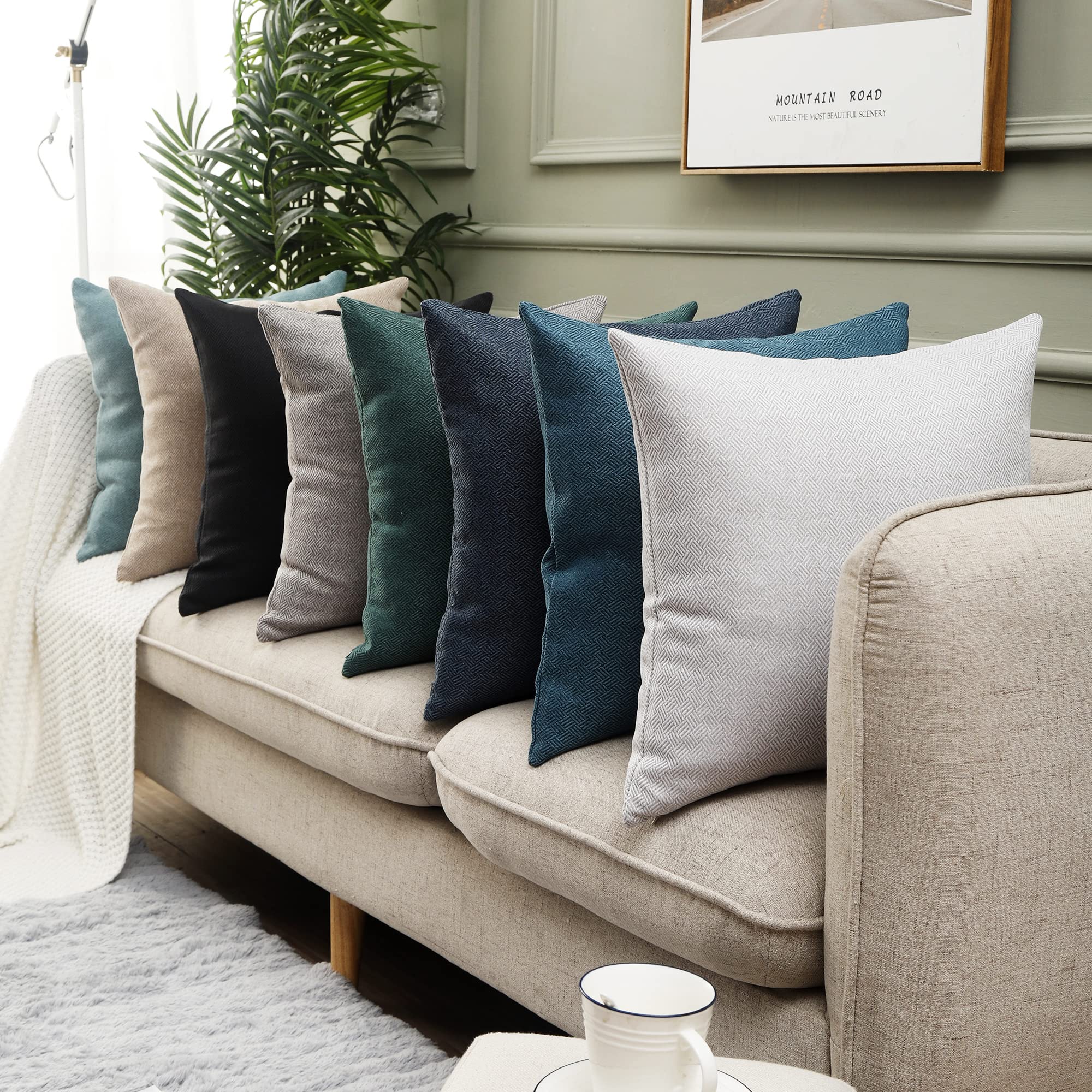 Jepeak 20x20 Inch Woven Textured Throw Pillow Covers (Pack of 2) - Rustic Linen Square Cushion Covers for Farmhouse, Spring & Home Decor - Denim Blue - Perfect for Sofa, Couch, Bed & Living Room Accents
